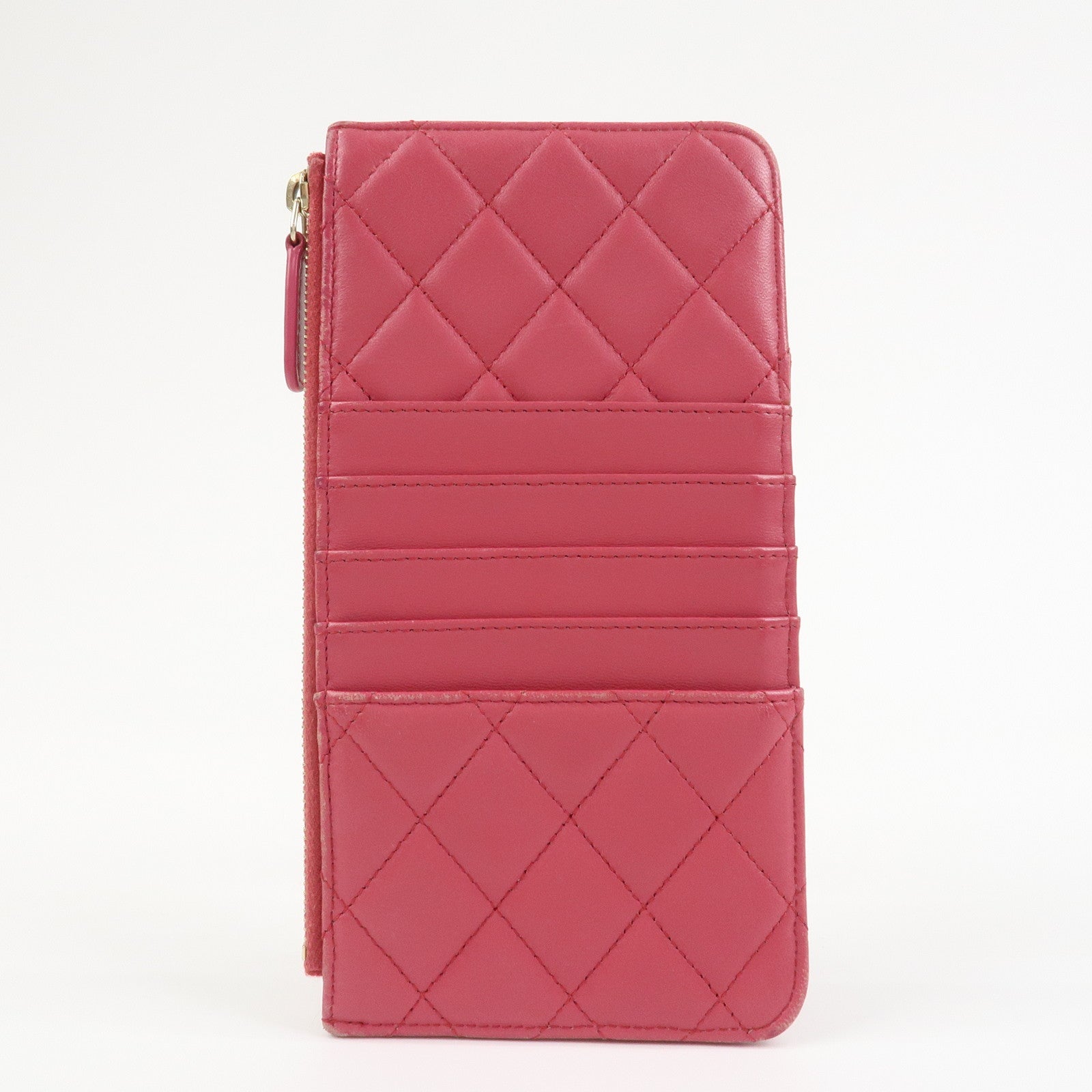 CHANEL COCO Mark Matelasse Lamb Skin Card Fragment Case Pink AP0225