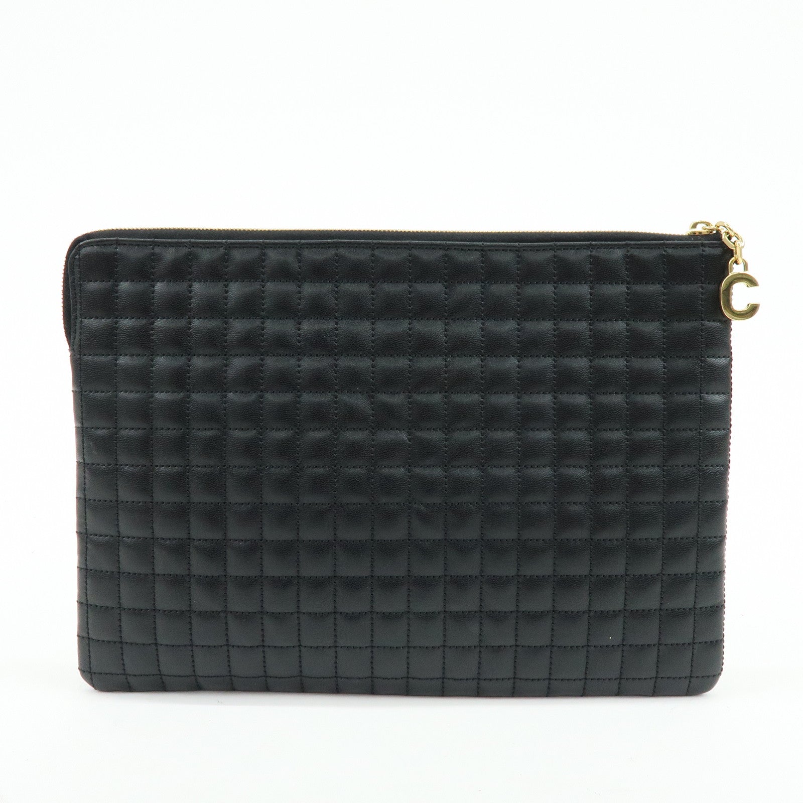 CELINE C Charm Leather Clutch Bag Pouch Black