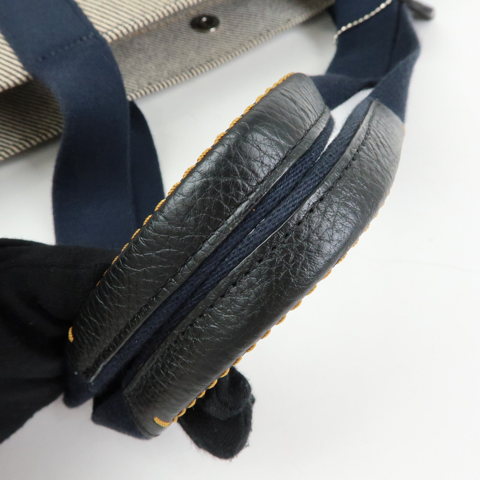 COACH Denim Leather Tote Bag Shoulder Bag Hand Bag Navy