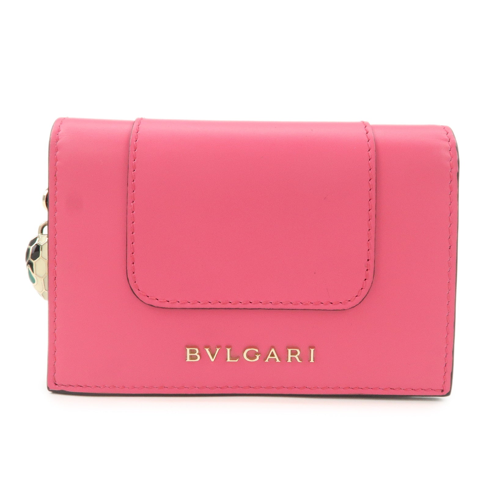 BVLGARI Serpenti Leather Card Case Card Holder Pink