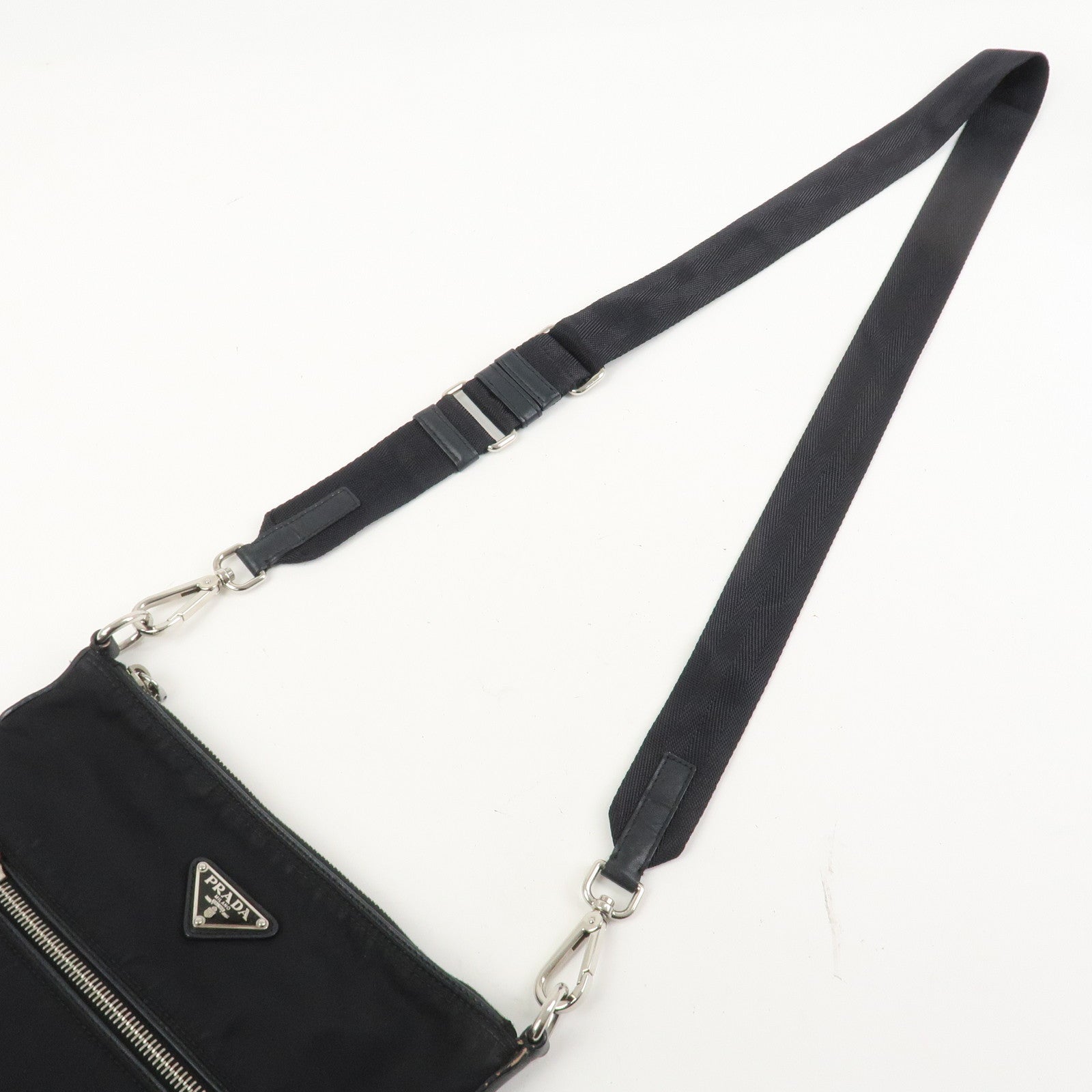 PRADA Triangle Logo Nylon Leather Shoulder Bag Black BT0716