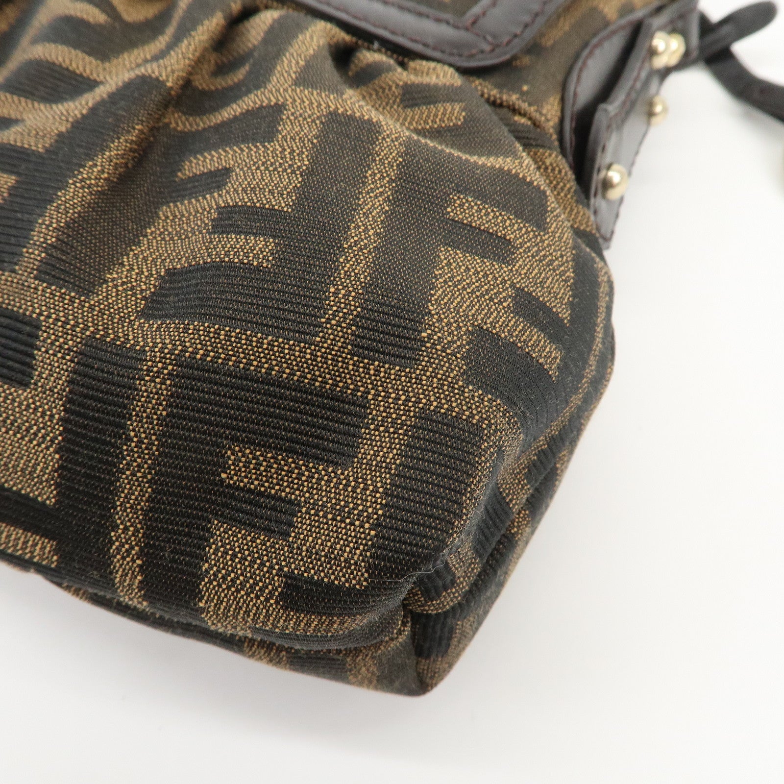 FENDI Zucca Canvas Leather Shoulder Bag Hand Bag Brown 8BR445