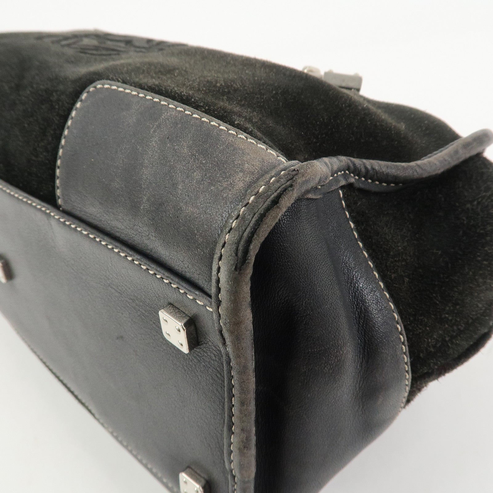 LOEWE Anagram Amazona 28 Suede Leather Hand Bag Bostpn Bag Black