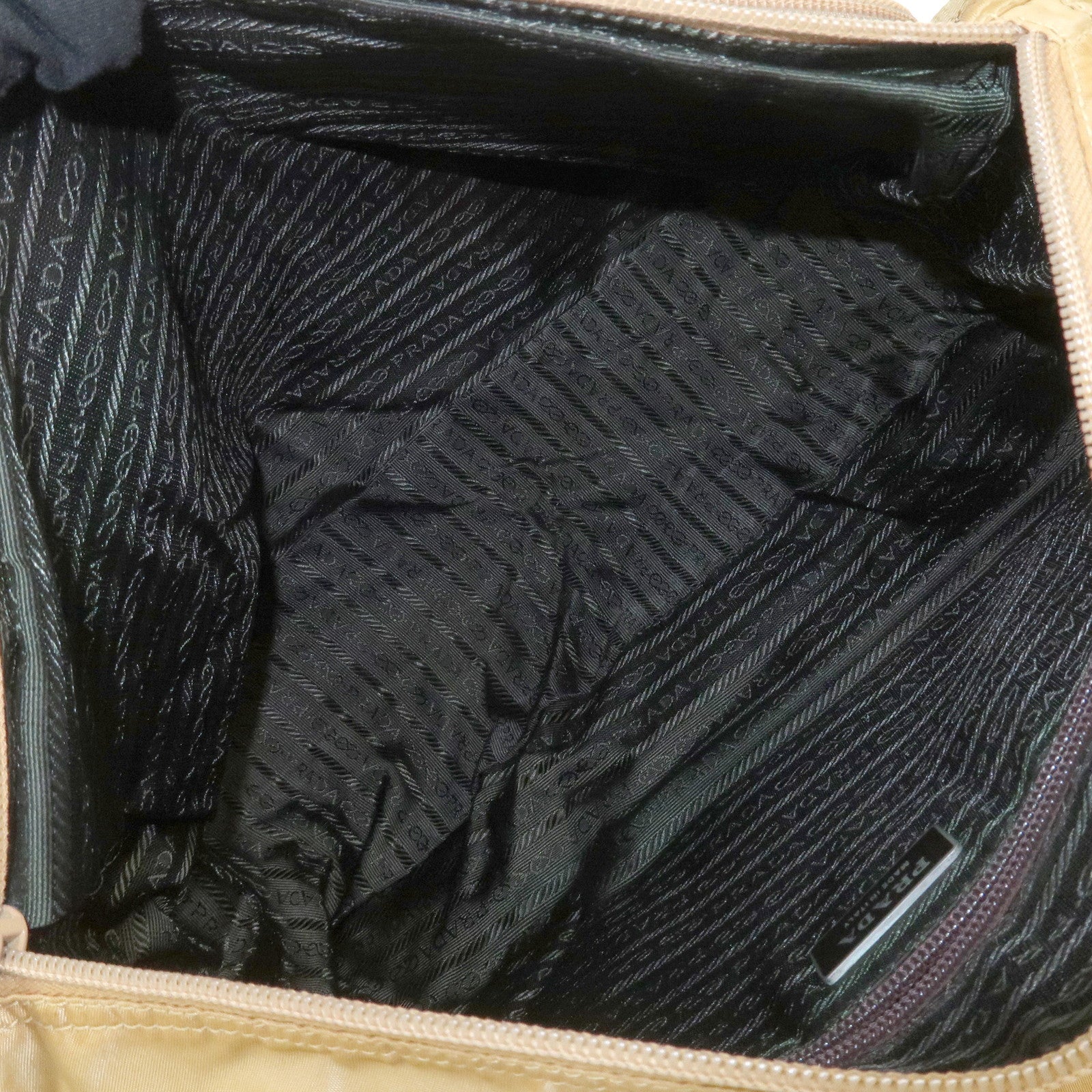 PRADA Triangle Logo Nylon Leather Shoulder Bag Crossbody Bag Beige