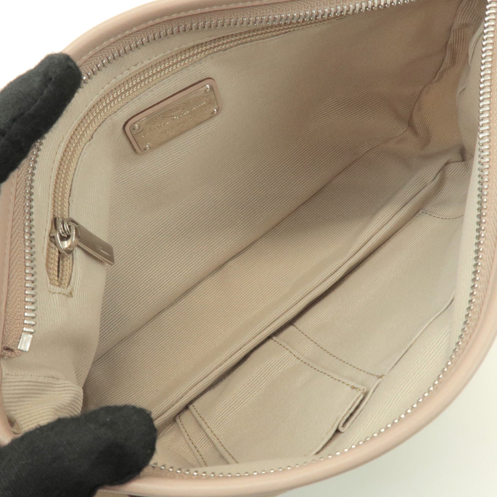 Ferragamo Gancini Nylon Leather Hand Bag Shoulder Bag Beige Brown