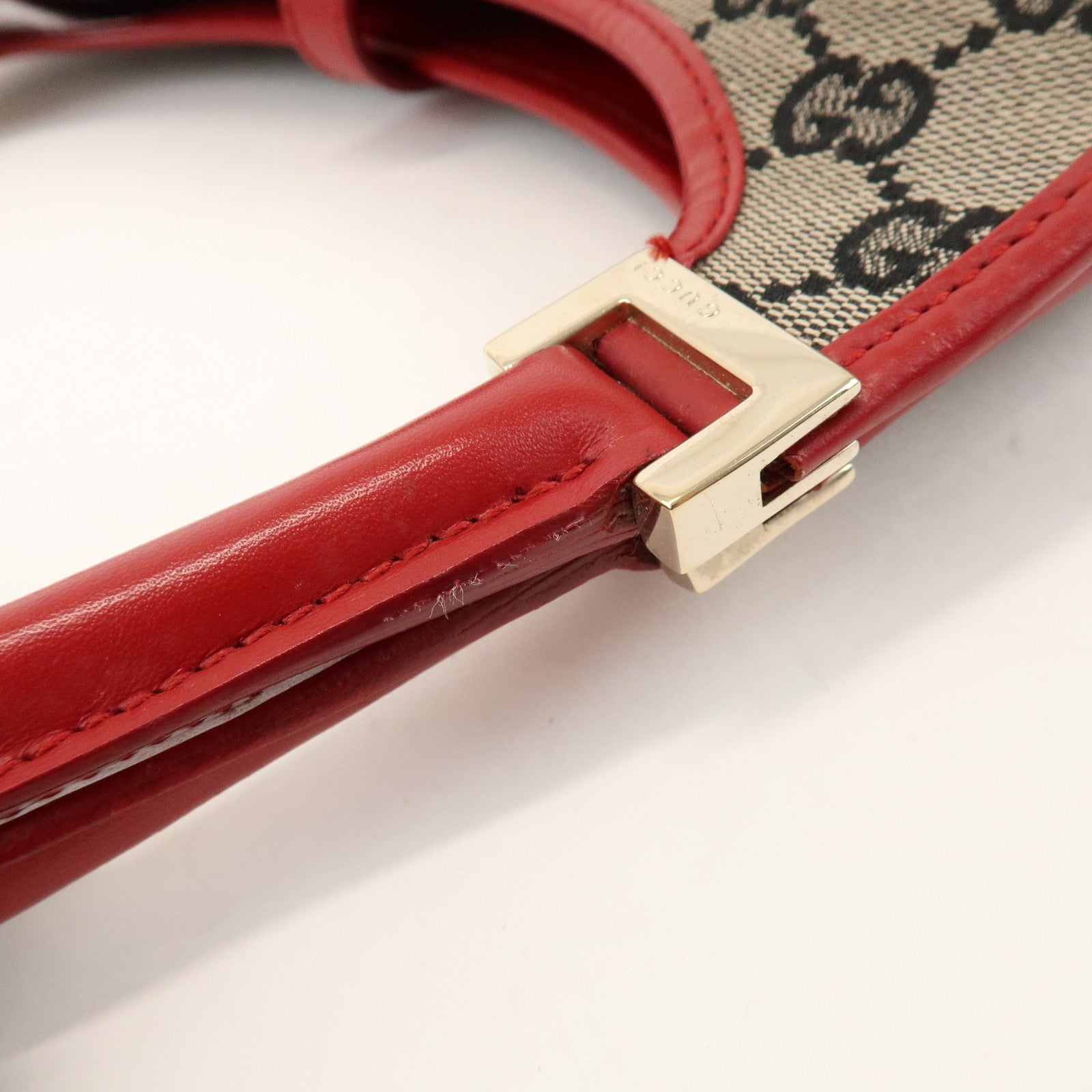 GUCCI Jackie GG Canvas Leather Shoulder Bag Beige Red 002.1068