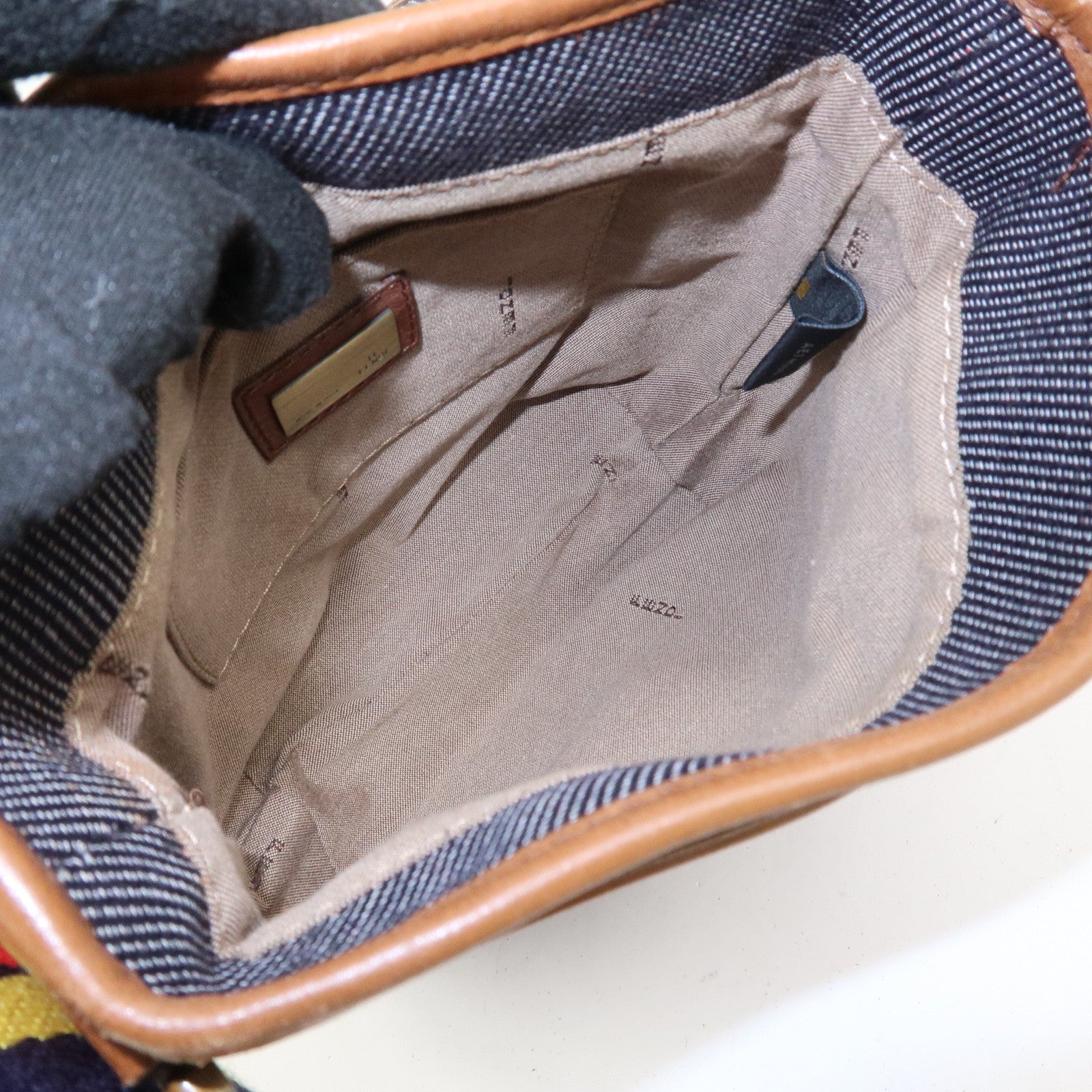 FENDI Zucca Canvas Leather Shoulder Bag Crossbody Bag Navy 7VA155