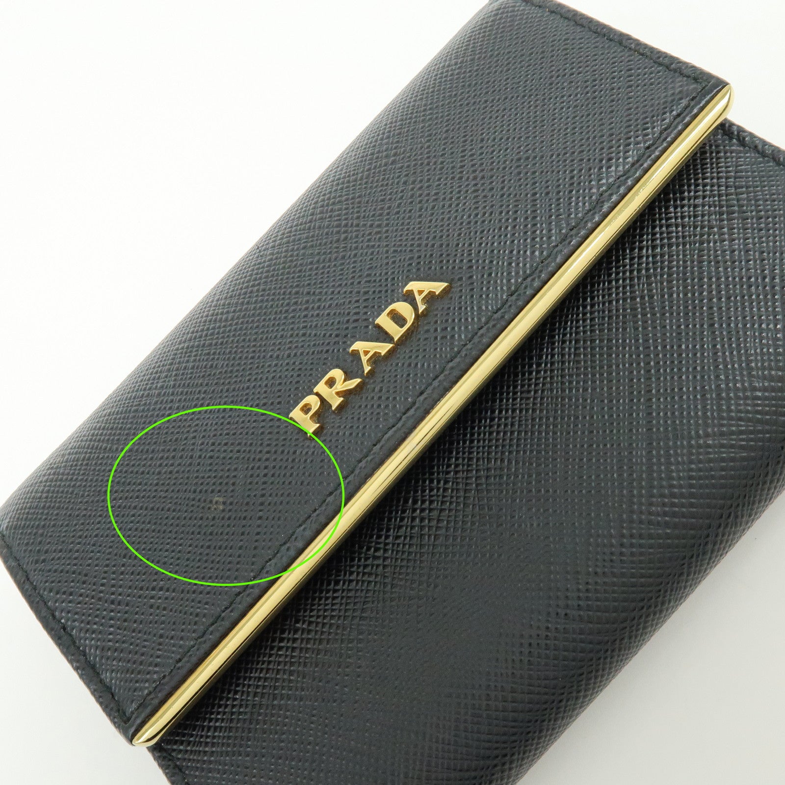PRADA Saffiano Leather Bi-fold Compact Wallet Black Gold 1MH840