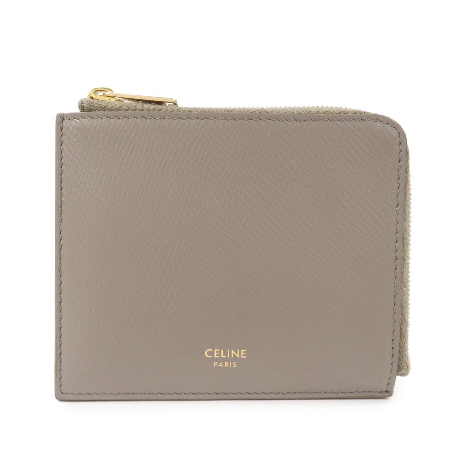 CELINE Leather Compact Wallet Card Case Beige