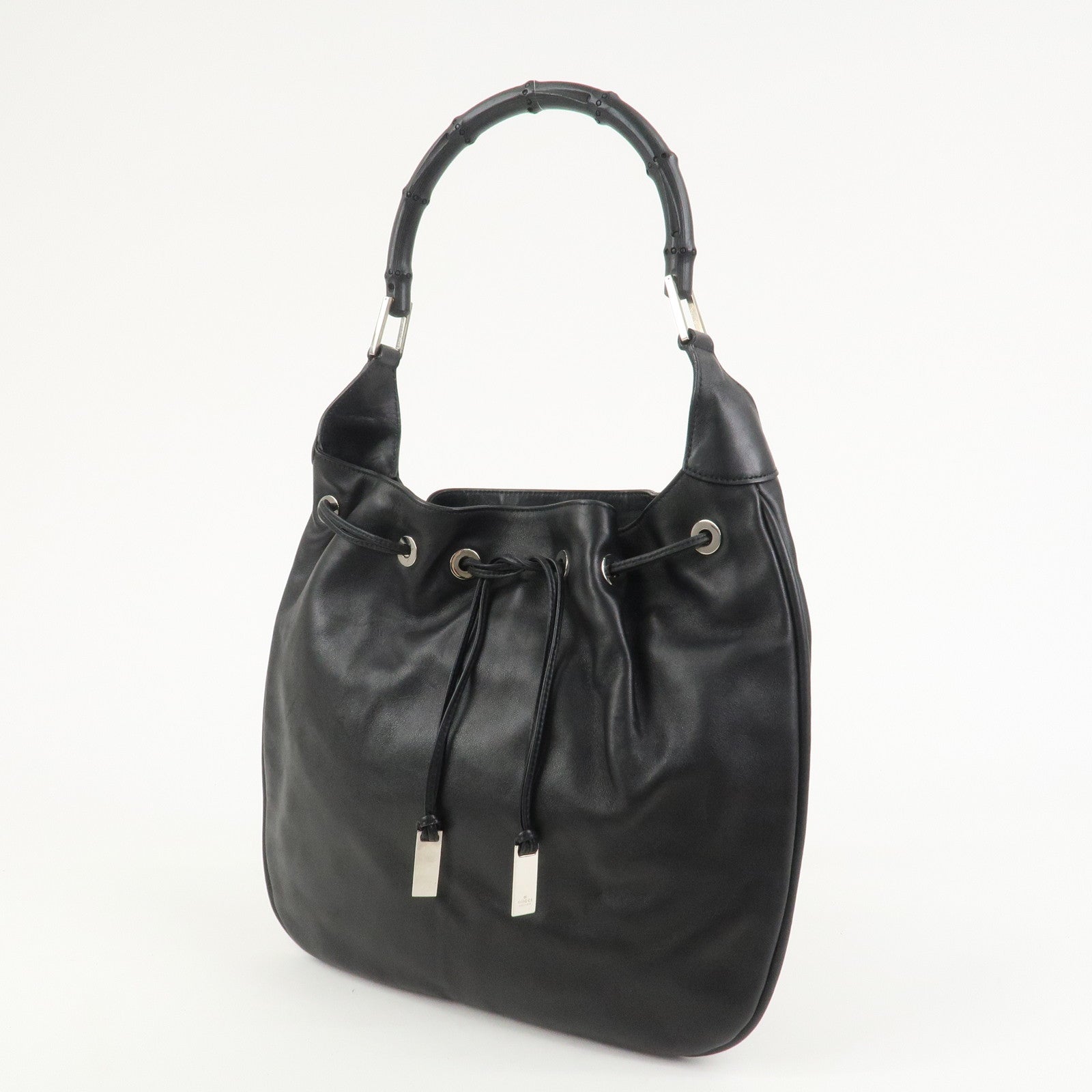 GUCCI Bamboo Leather Shoulder Bag Hand Bag Black 001・4033