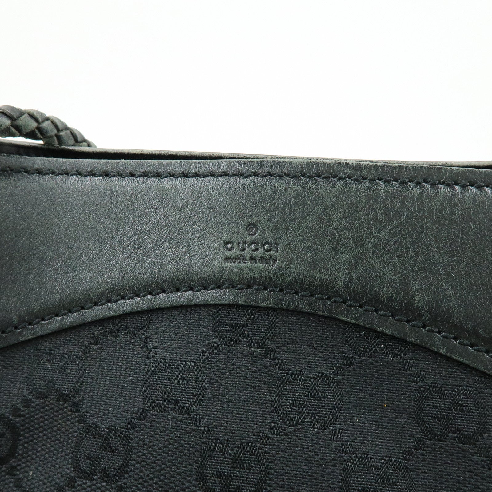 GUCCI GG Canvas Leather Tote Bag Shoulder Bag Black 109141