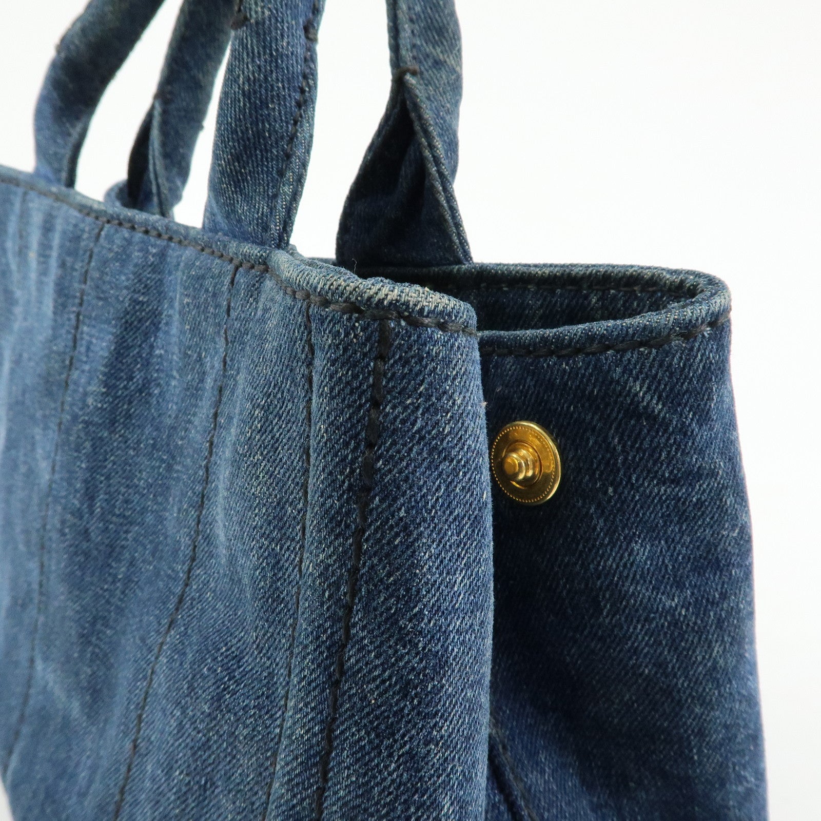 PRADA Triangle Logo Canapa Mini Denim 2Way Bag Hand Bag Blue 1BG439