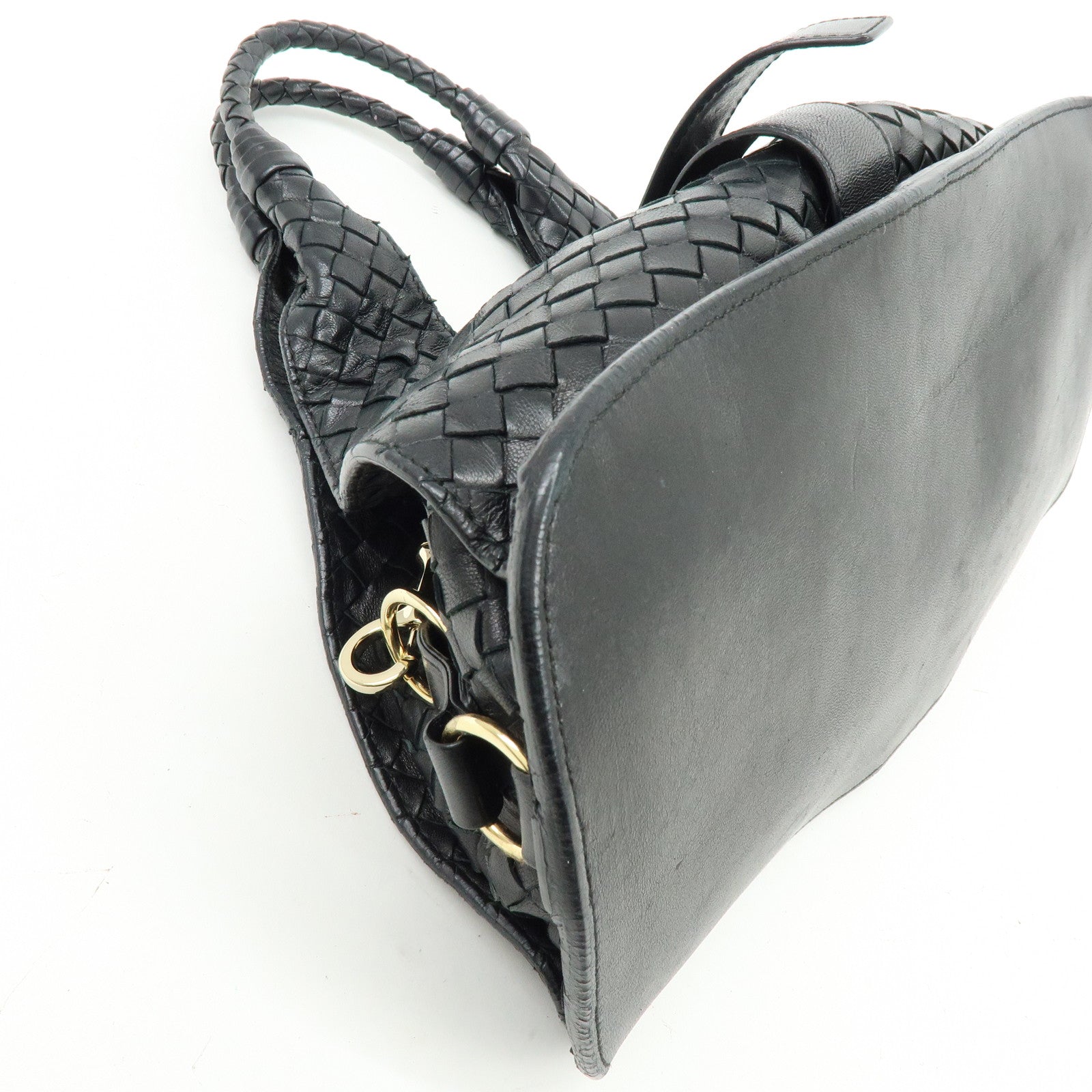 BOTTEGA VENETA  Intrecciato Leather Hand Bag Black 113087