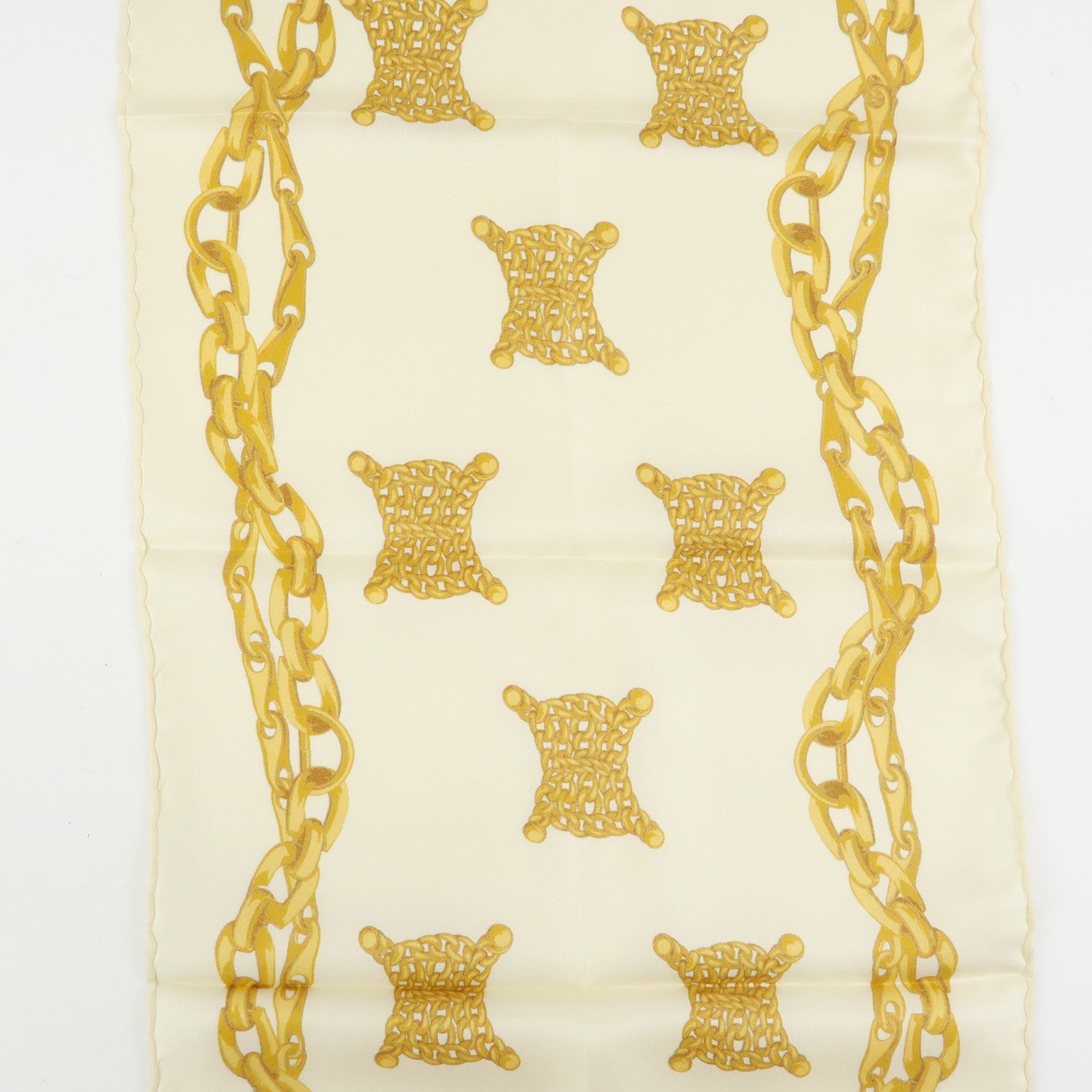 CELINE Macadam Chain Patten Silk 100% Scarf Ivory Gold