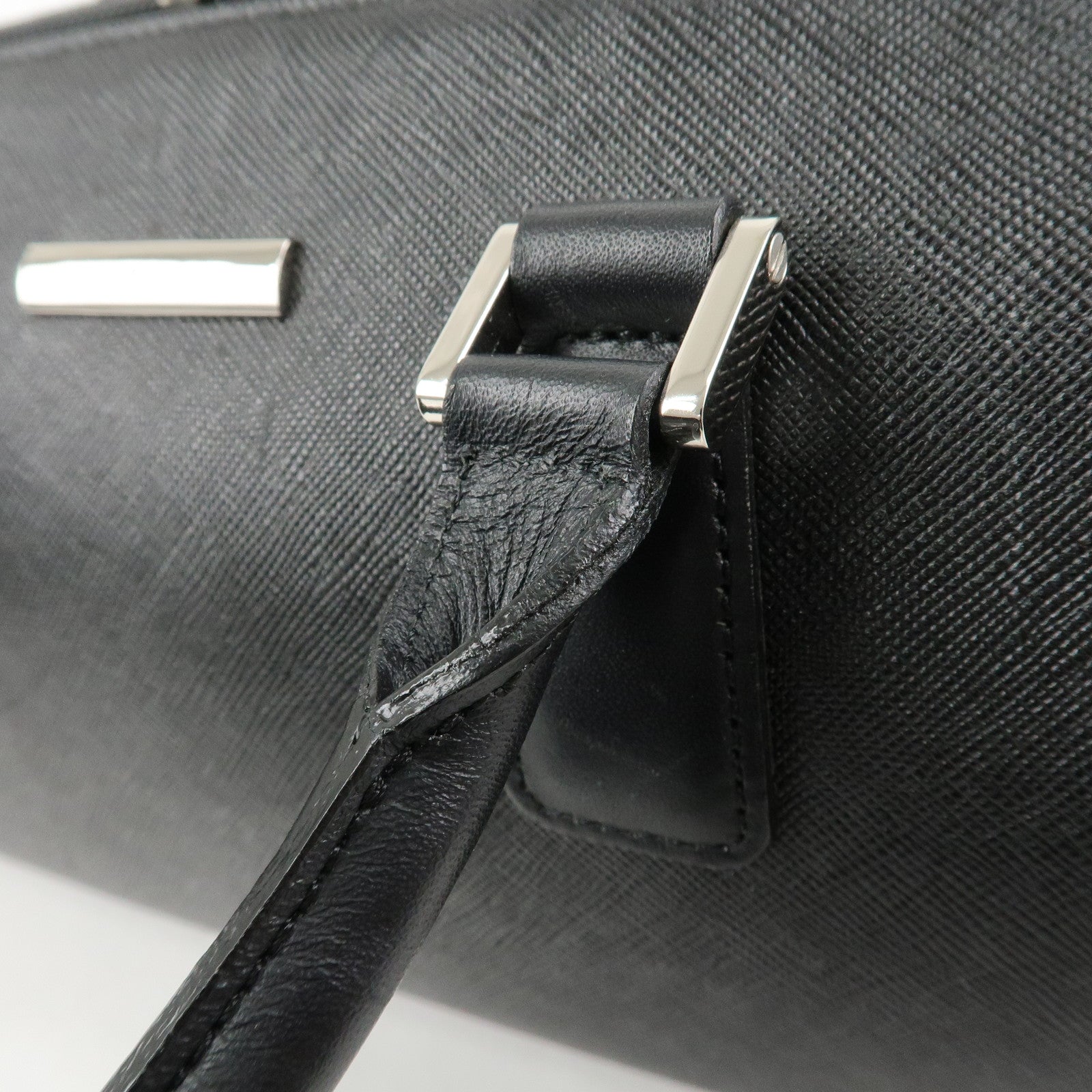 BURBERRY Leather Boston Bag Hand Bag Black Silver HDW Used