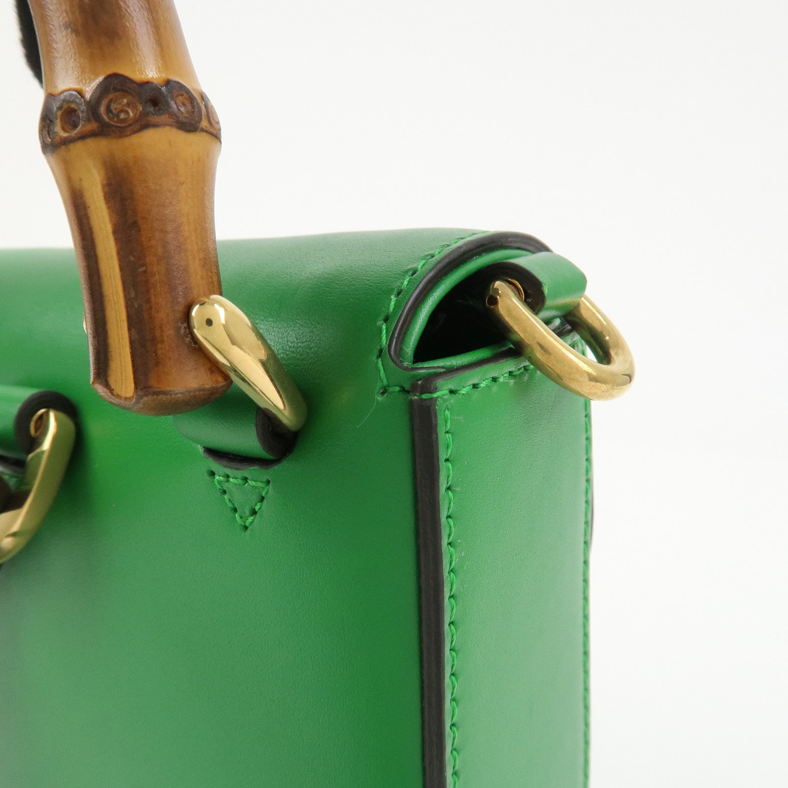 GUCCI Bamboo Leather 2Way Bag Backpack Shoulder Bag Green 702106