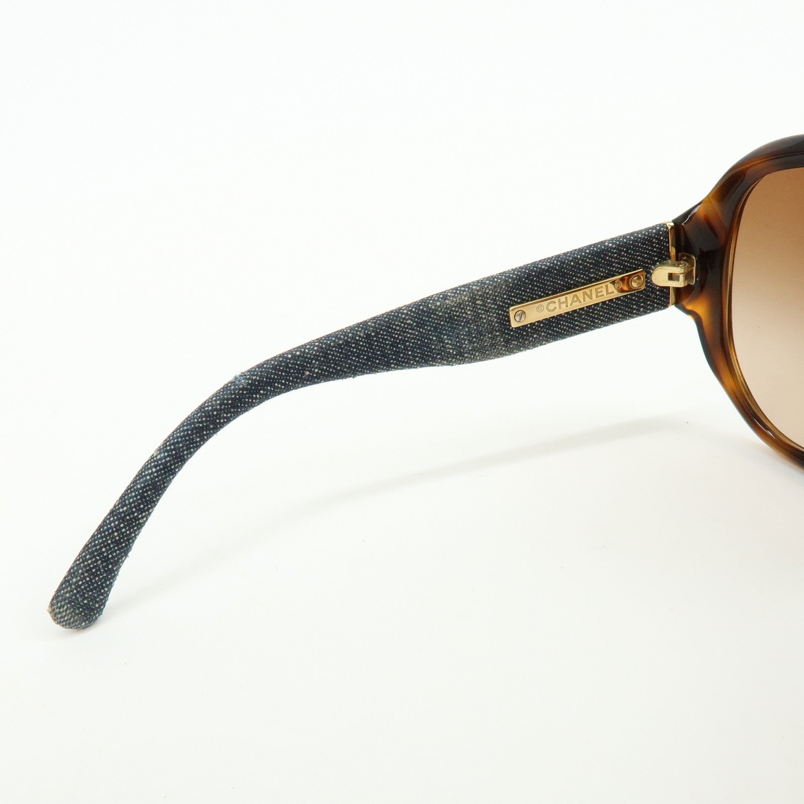 CHANEL COCO Mark Plastic Denim Sunglasses 59□16 Brown Black 5163-A