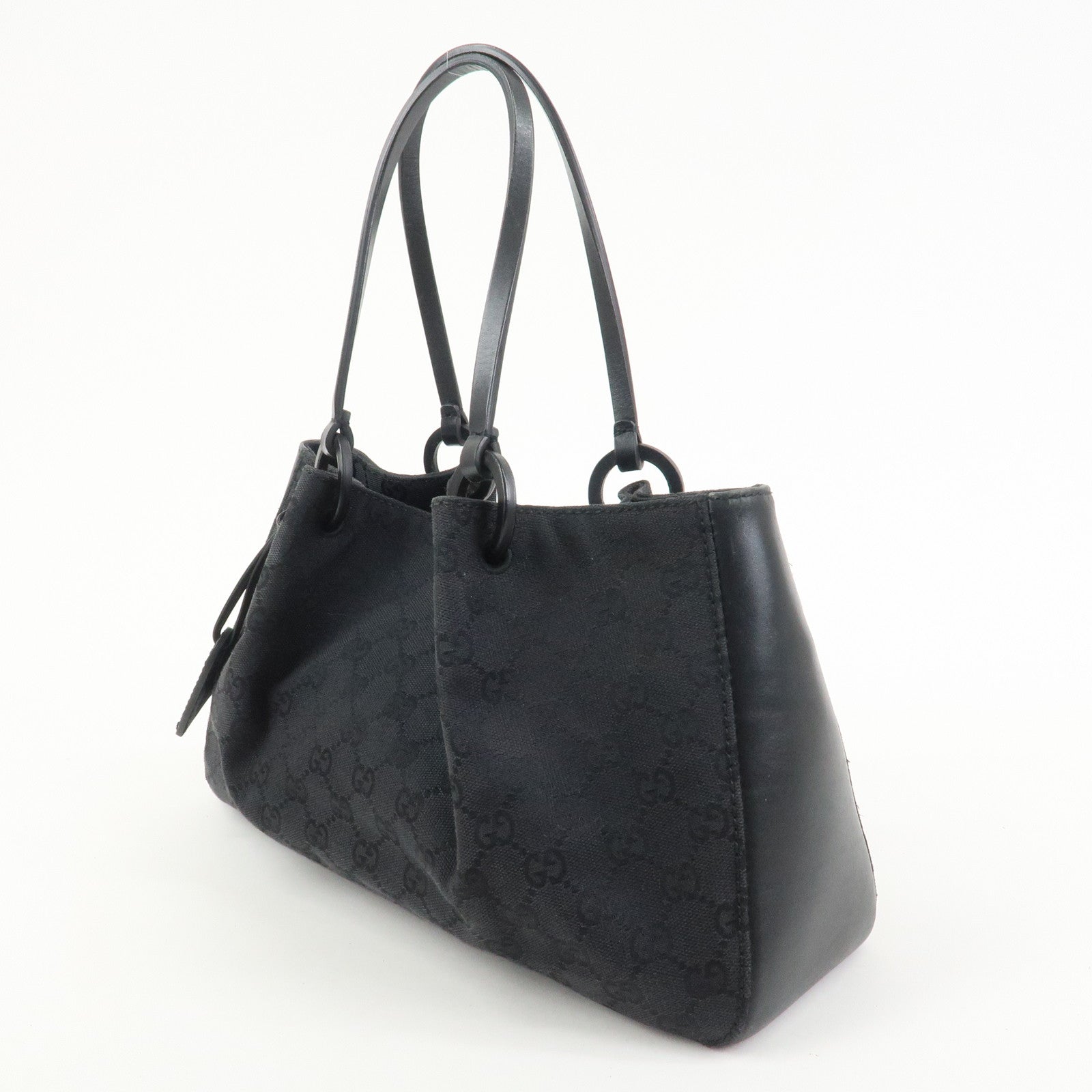 GUCCI GG Monogram Canvas Leather Tote Shoulder Bag Black 94898