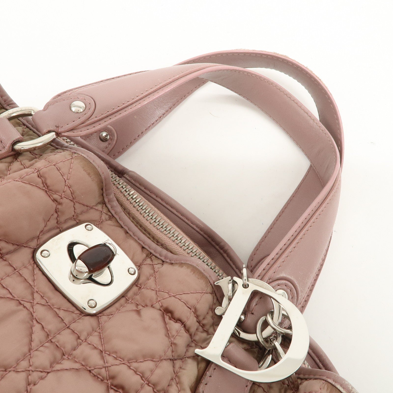 Christian Dior Canage Nylon Leather Hand Bag Pink