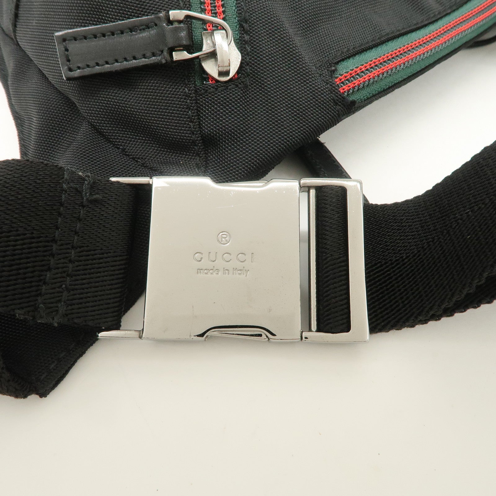 GUCCI Sherry Nylon Leather Body Bag Waist Bag Black 122350