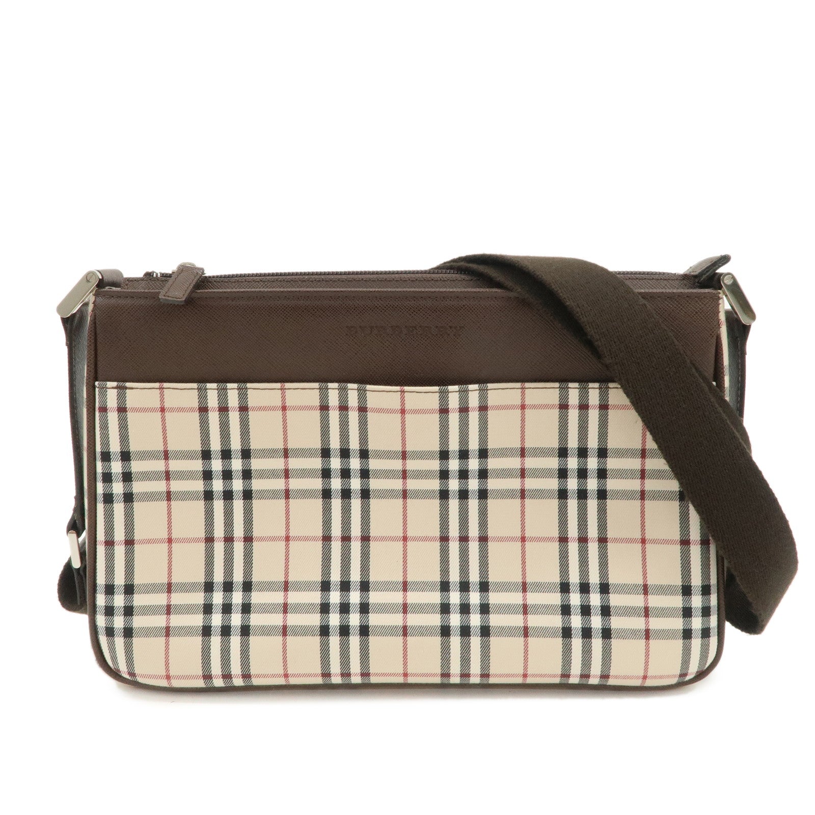 BURBERRY Nova Plaid Canvas Leather Shoulder Crossbody Bag Beige