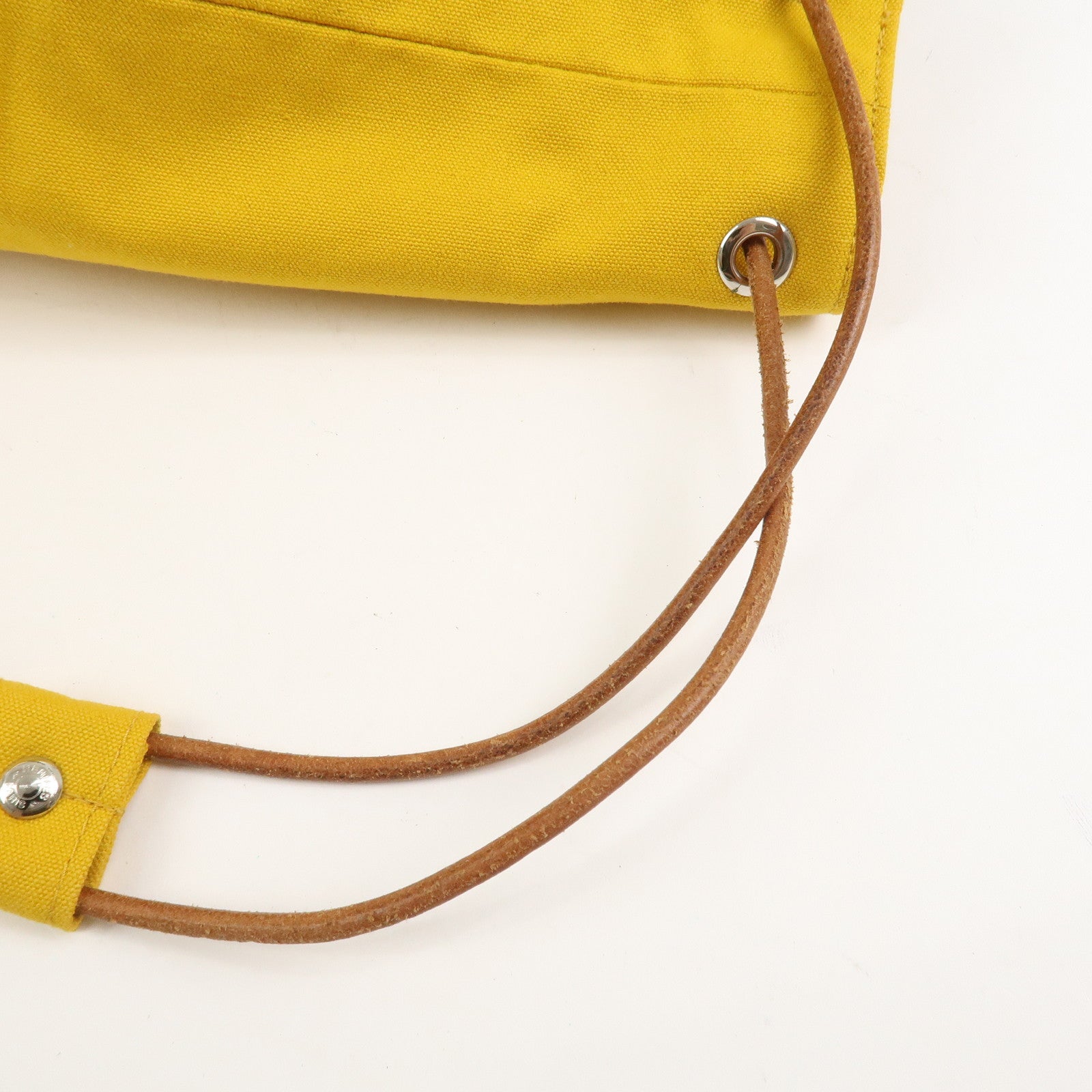 HERMES Porochon Mimil GM Canvas Leather Drawstring Backpack Yellow