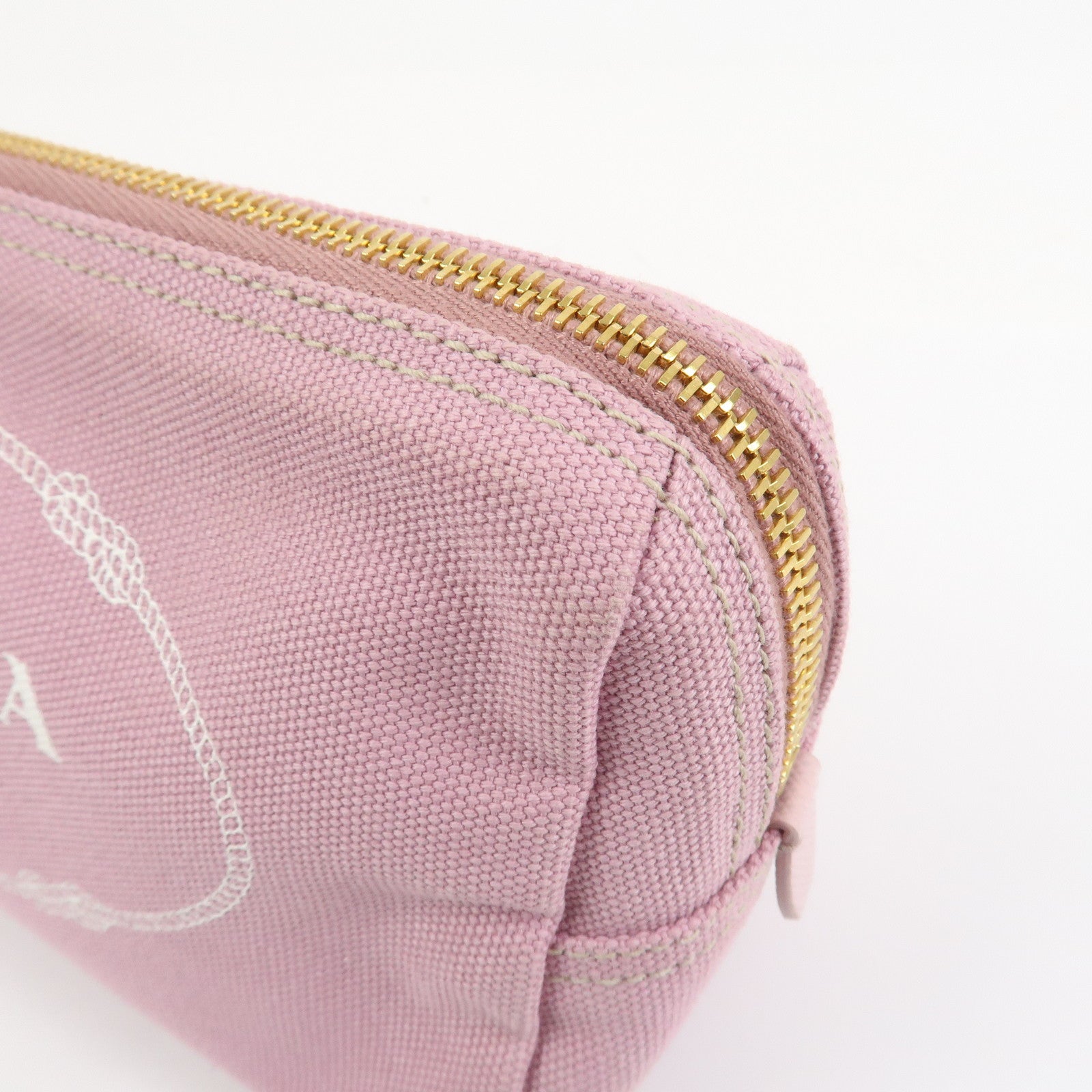 PRADA Logo Canapa Canvas Cosmetic Pouch Makeup Bag Pink 1NA693