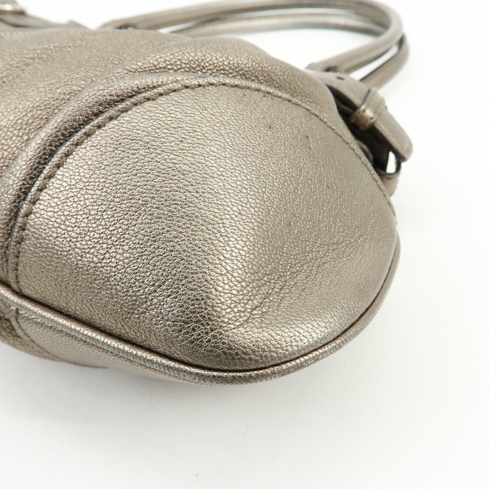 Ferragamo Gancini Leather Hand Bag Shoulder Bag Bronze