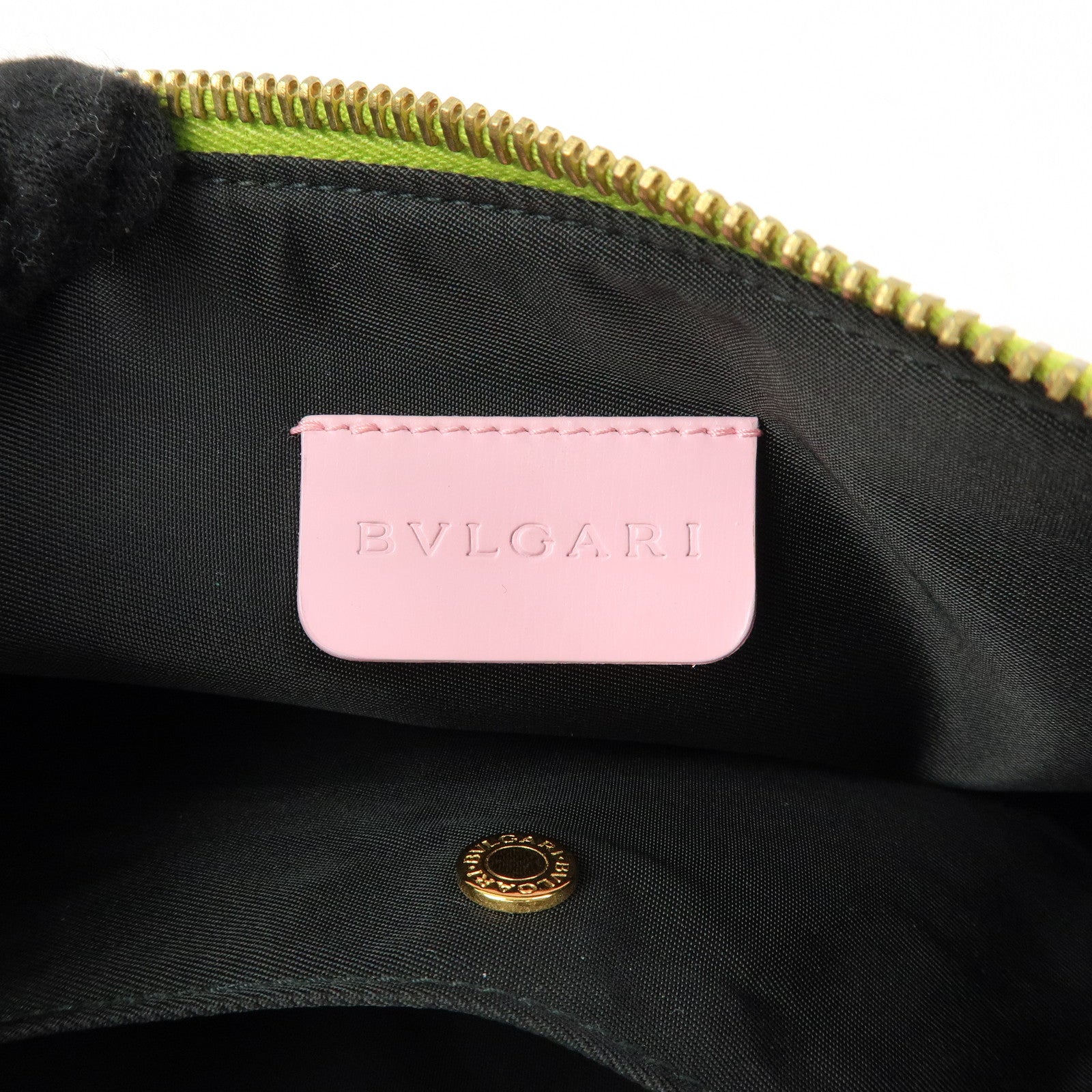 BVLGARI Nylon Leather Shoulder Bag Hand Bag Light Pink Light Green