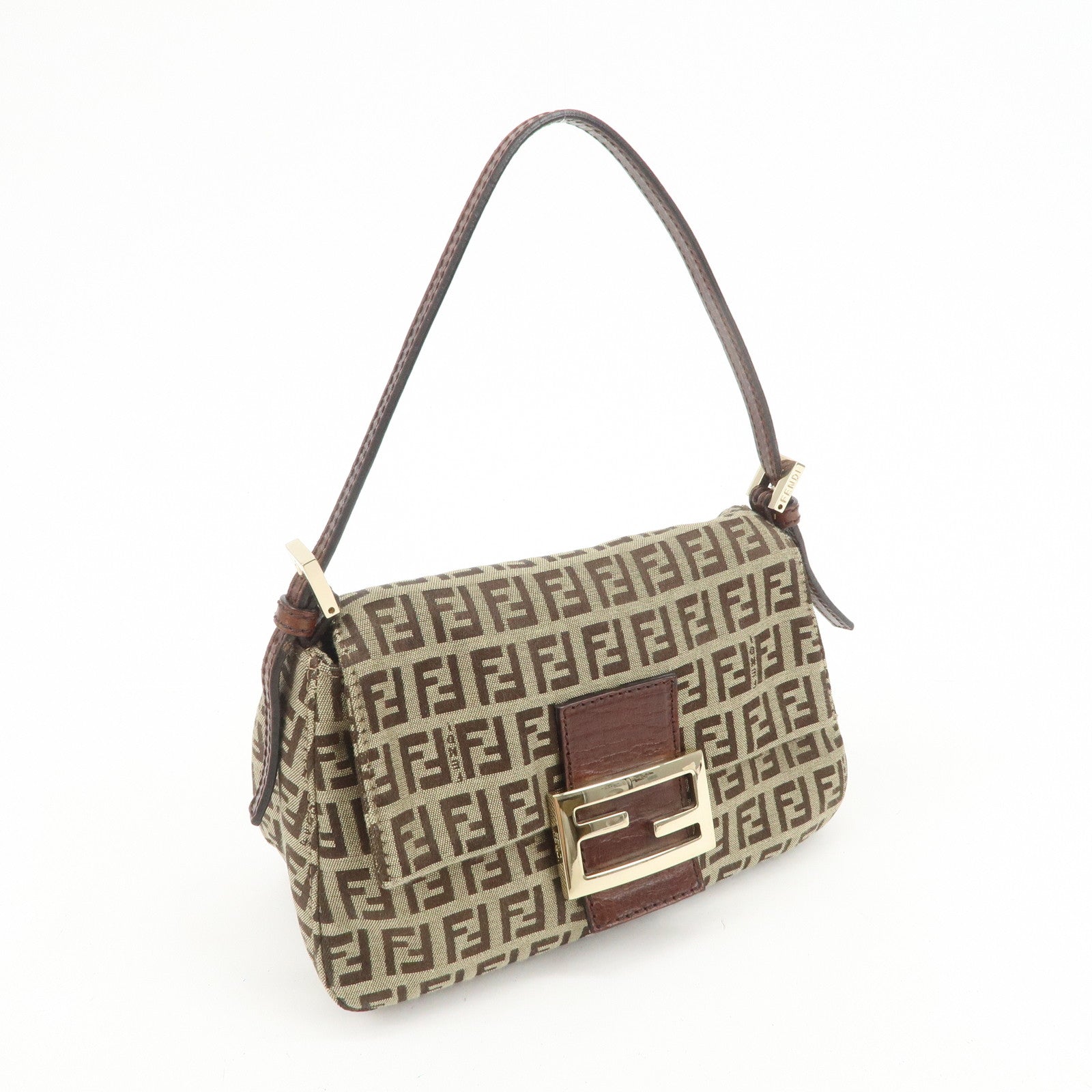 FENDI Mamma Baguette Zucchino Canvas Shoulder Bag Beige 8BR180