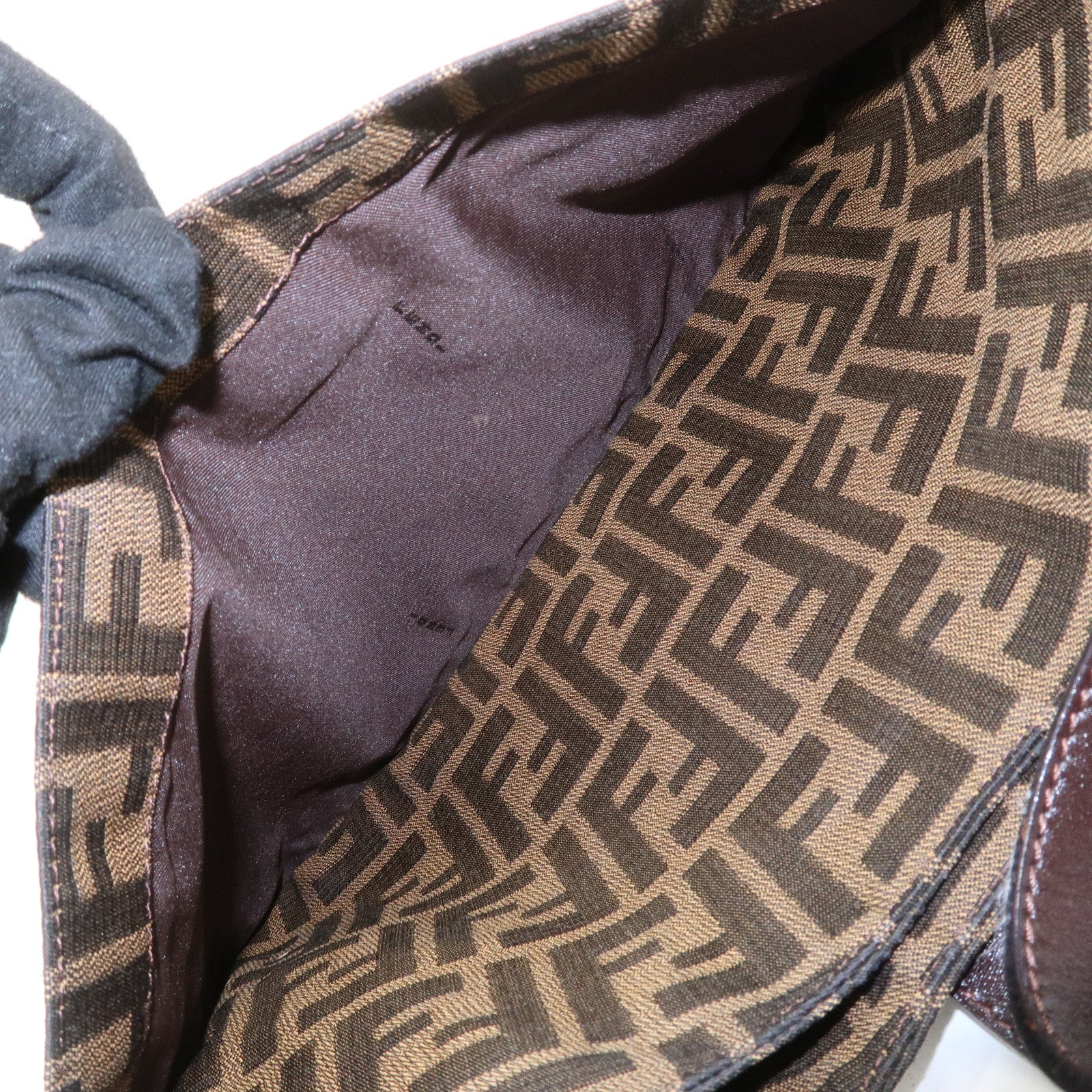 FENDI Zucca Canvas Leather Shoulder Bag Brown Black 26569