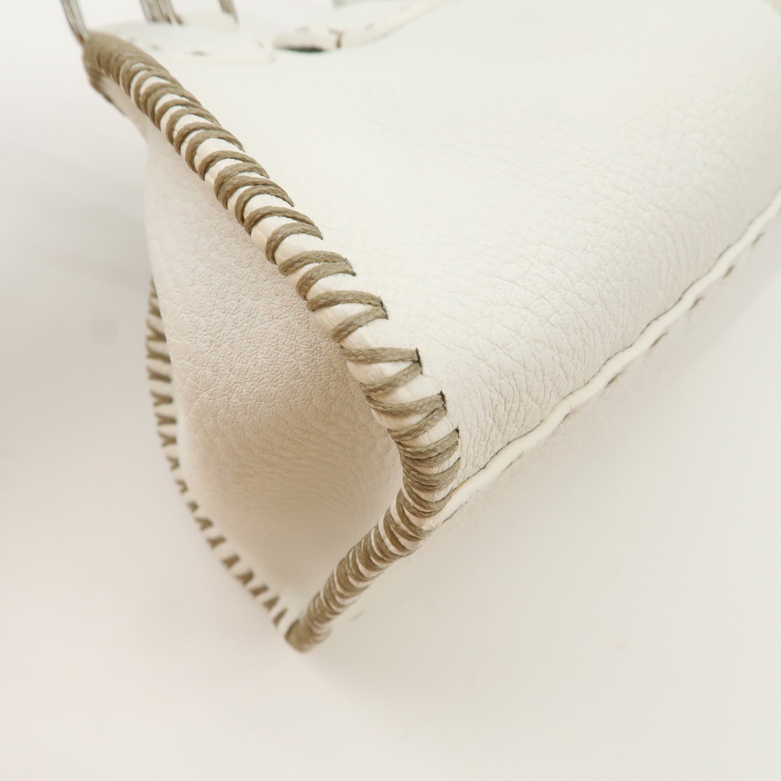 FENDI Seleria Leather Hand Bag White Silver HDW 8BR439