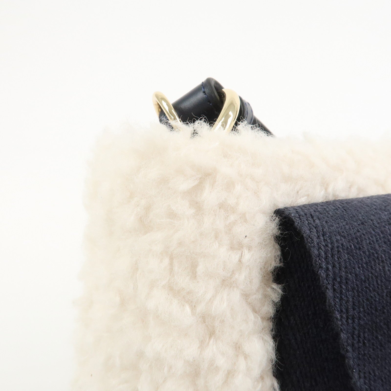 Chloe Fur Leather 2Way Bag Shoulder Bag Hand Bag Ivory Navy