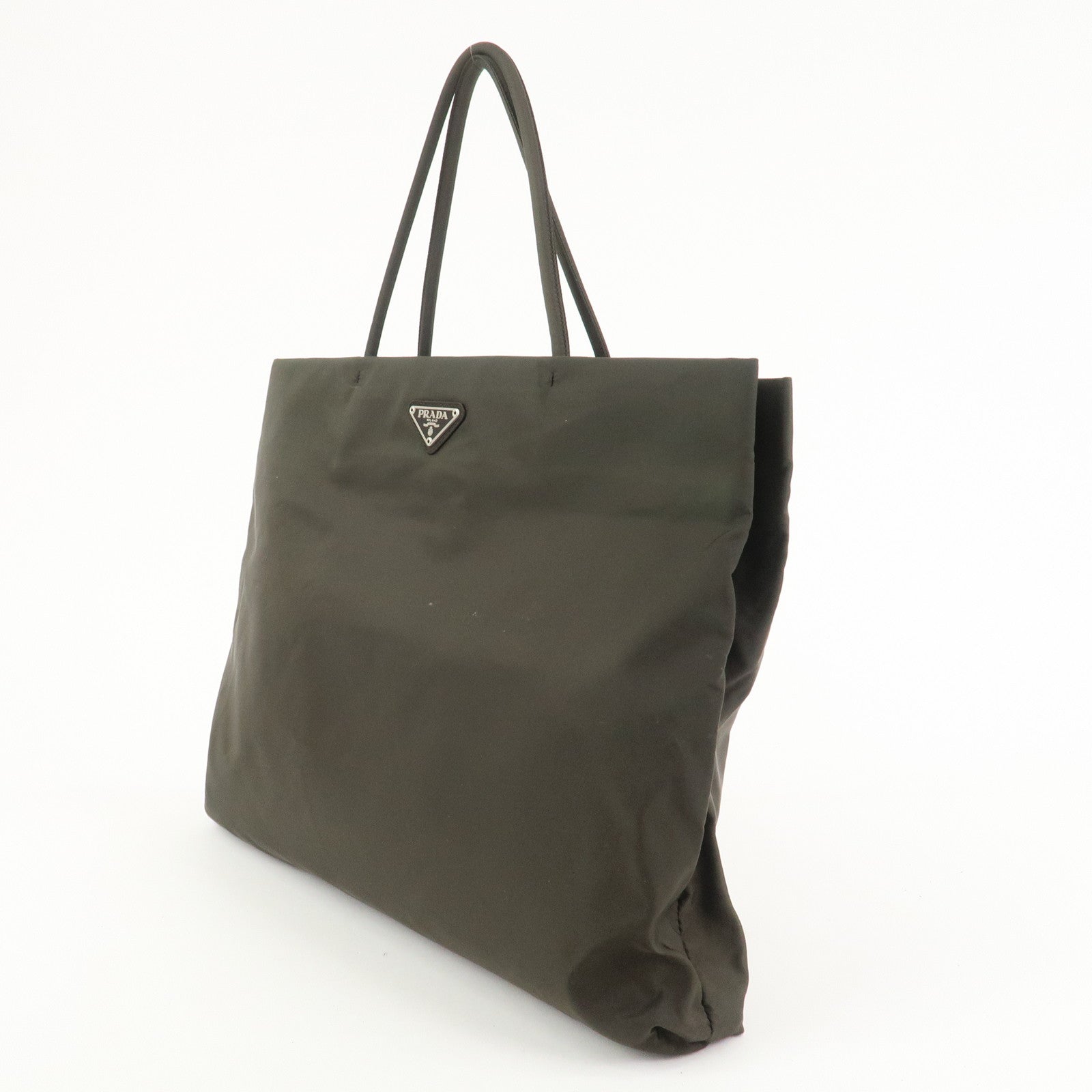 PRADA Triangle Logo Nylon Tote Bag Hand Bag Brown