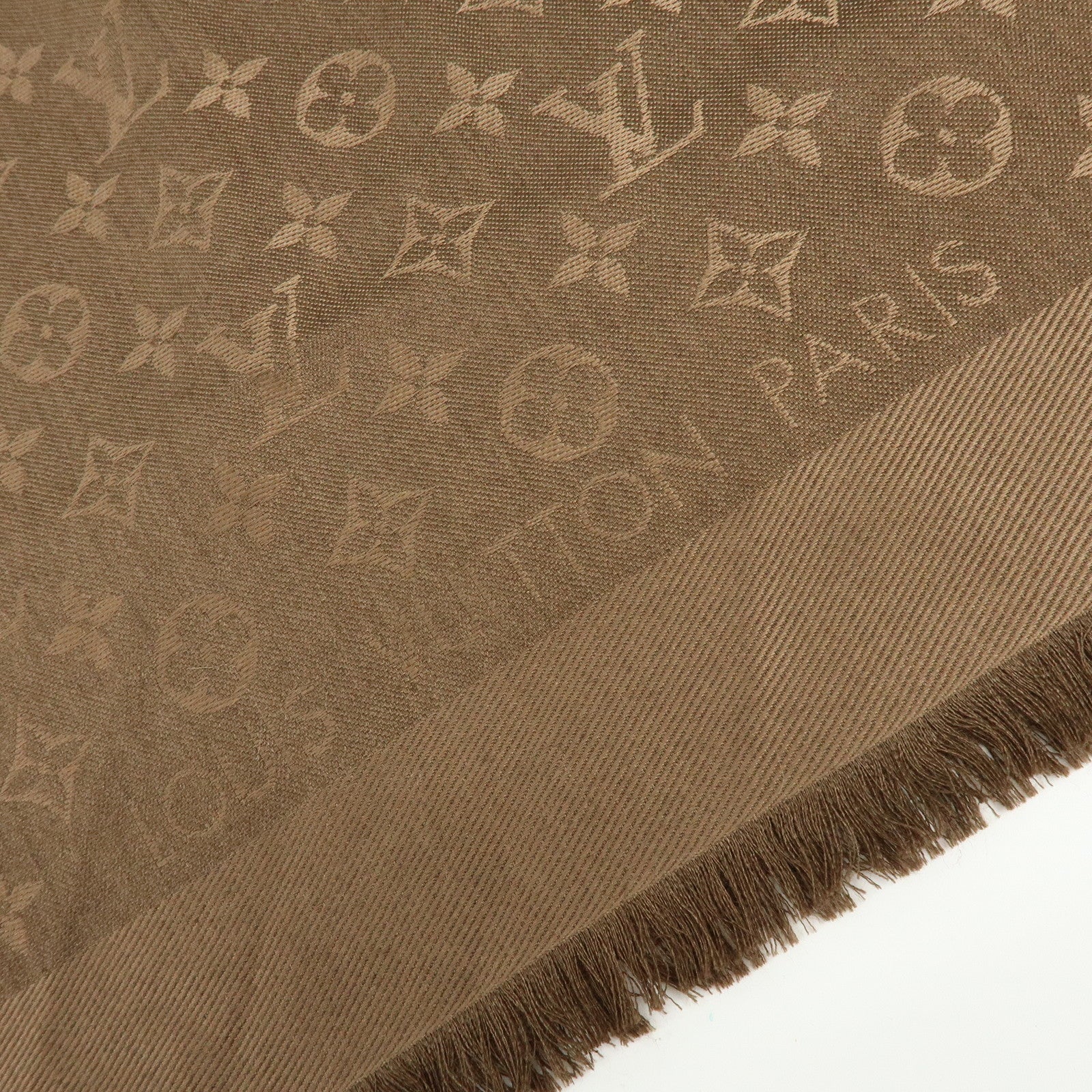 Louis Vuitton Monogram Shine Silk Wool Scarf Brown M77357