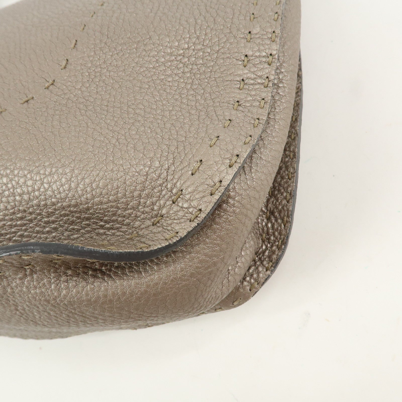 FENDI Selleria Leather Shoulder Bag Hand Bag Silver 8BR582