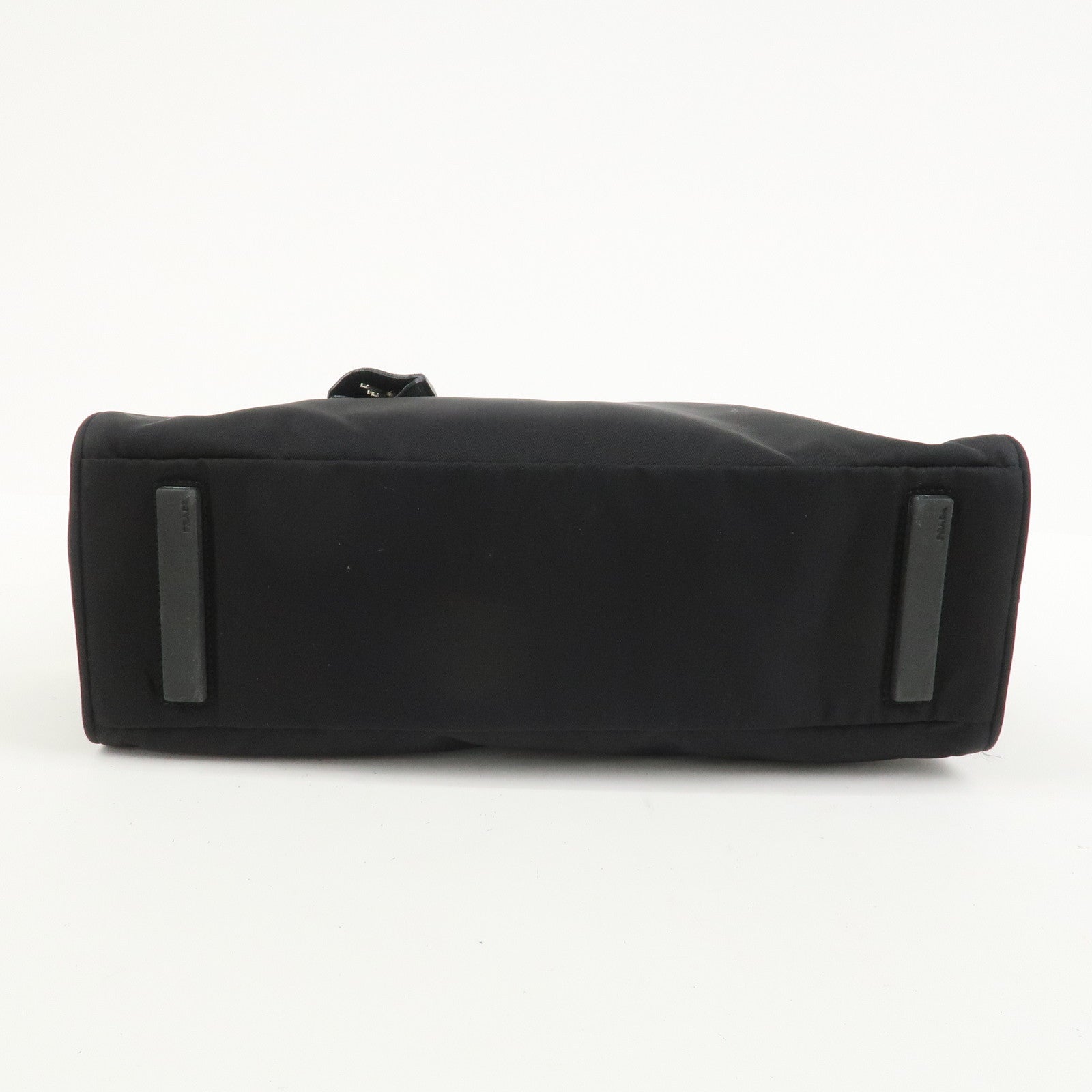 PRADA Triangle Logo Nylon Leather Hand Bag Black BN0531