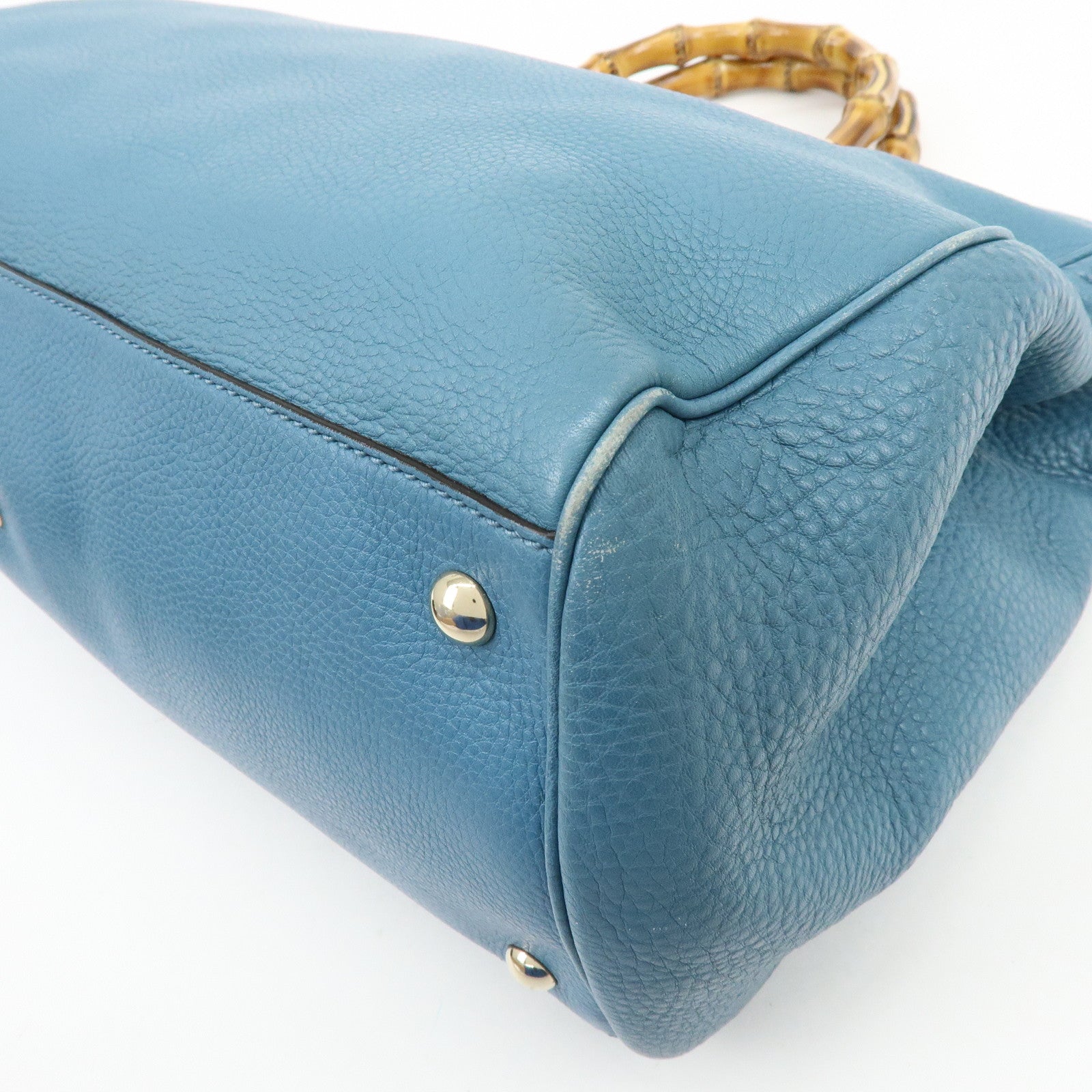 GUCCI Bamboo Shopper Large Leather Tote Bag 2Way Bag Blue 323658