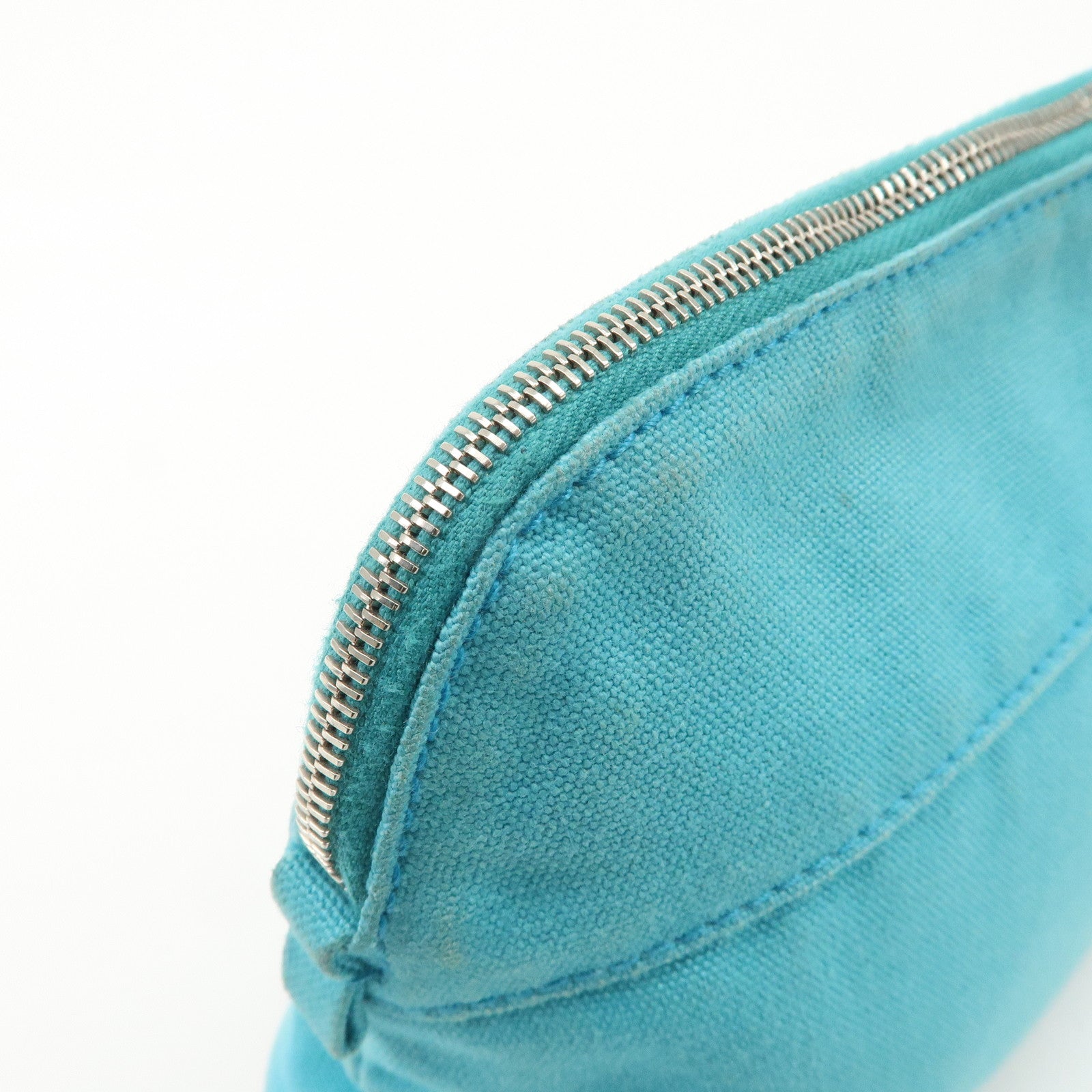 HERMES Set of 2 Leather Canvas Pouch Cosmetic Pouch Pink Blue Used