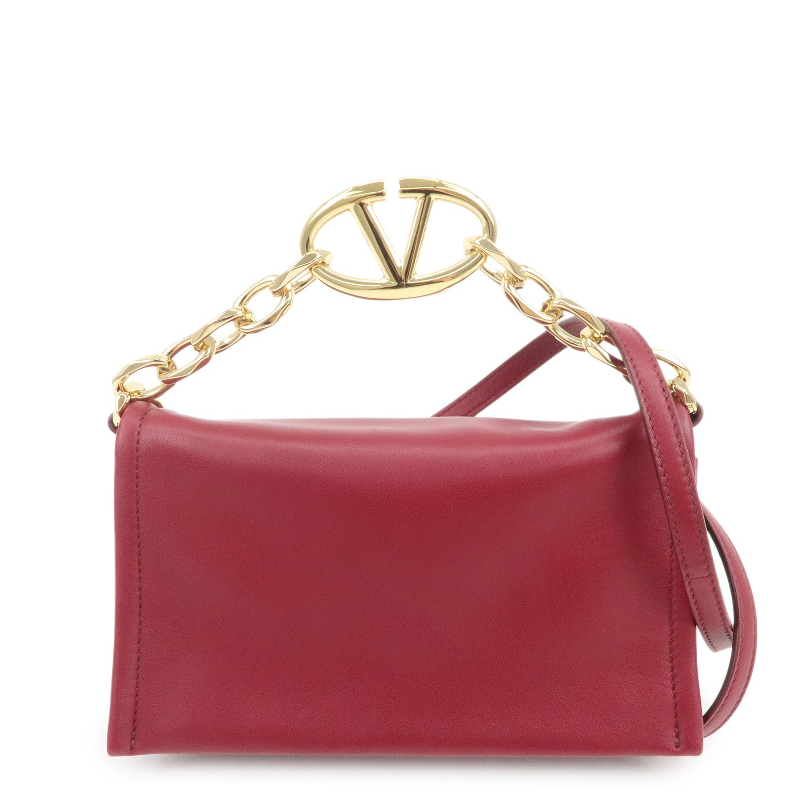 VALENTINO Leather 2Way Bag Shoulder Bag Hand Bag Wine Red
