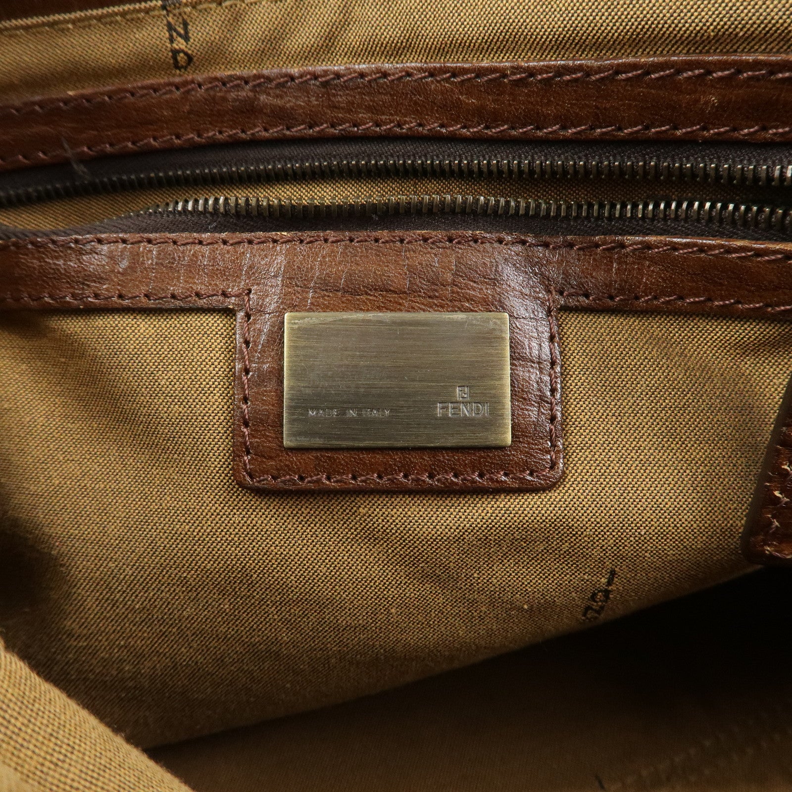 FENDI Etnico Zucca Canvas Leather Shoulder Bag Brown Black 8BN157