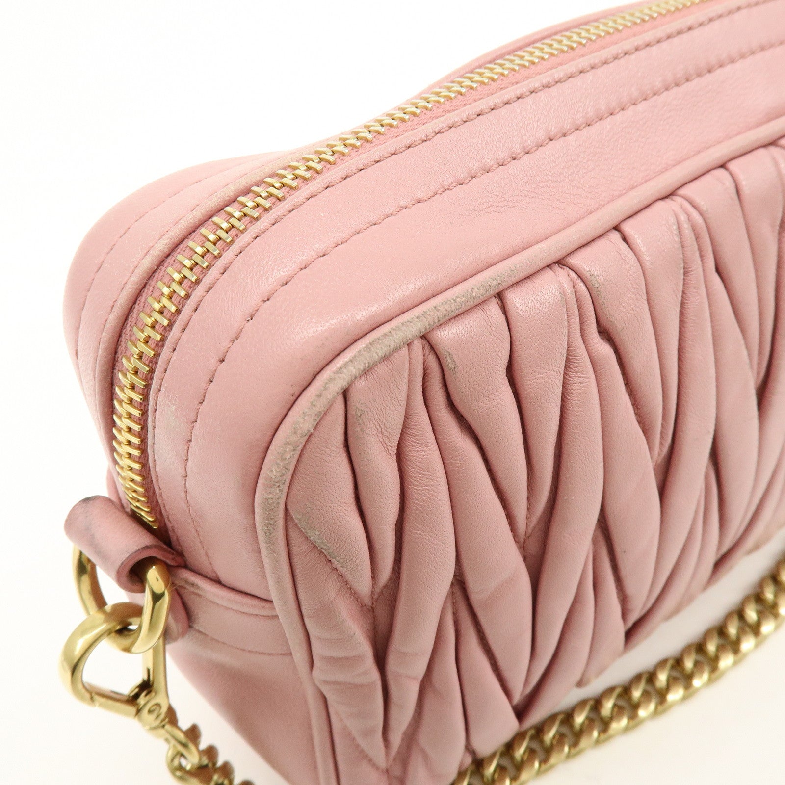 MIU MIU Matelasse Leather Chain Shoulder Bag Pink