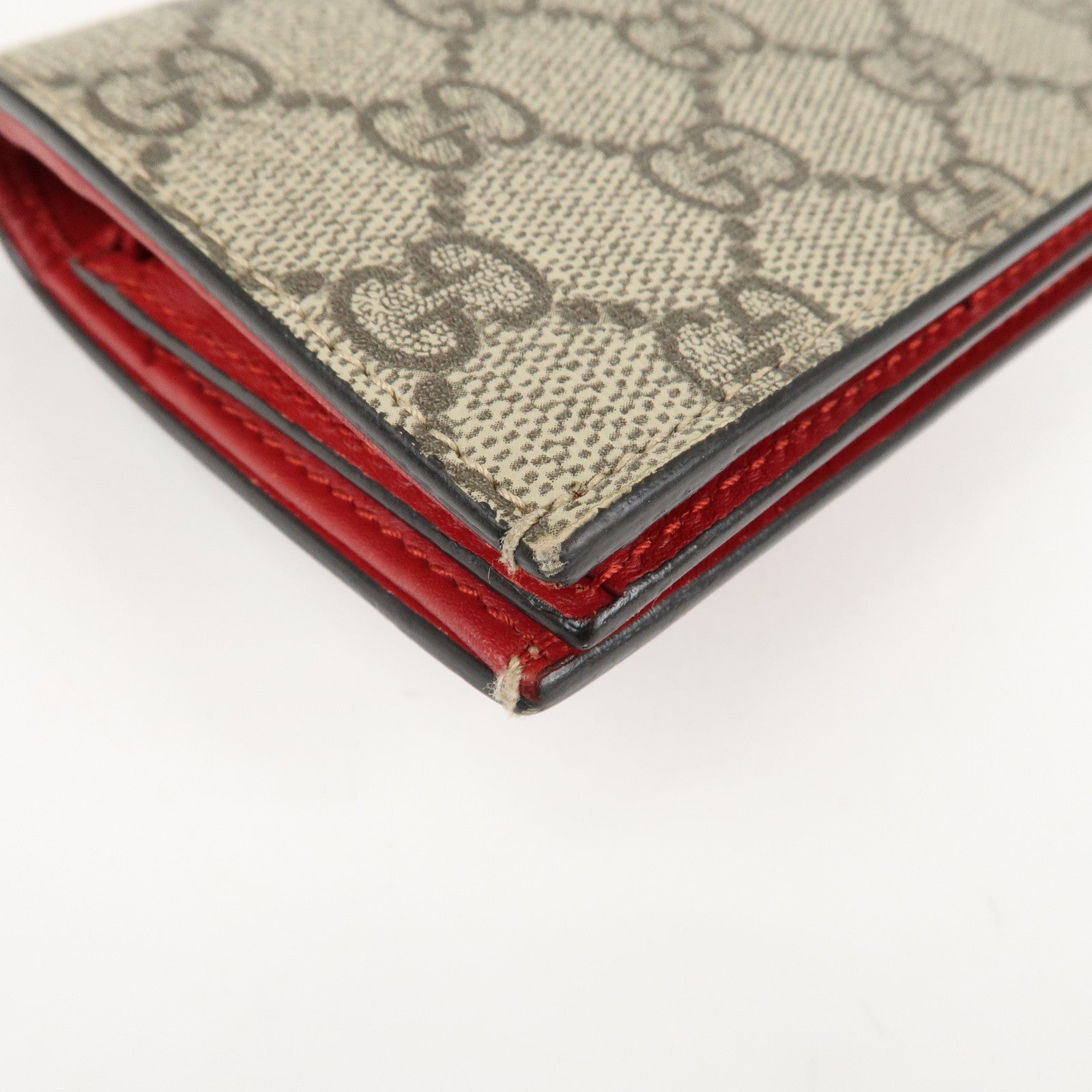 GUCCI Interlocking G GG Supreme Cherry Compact Wallet Beige 476050 Used