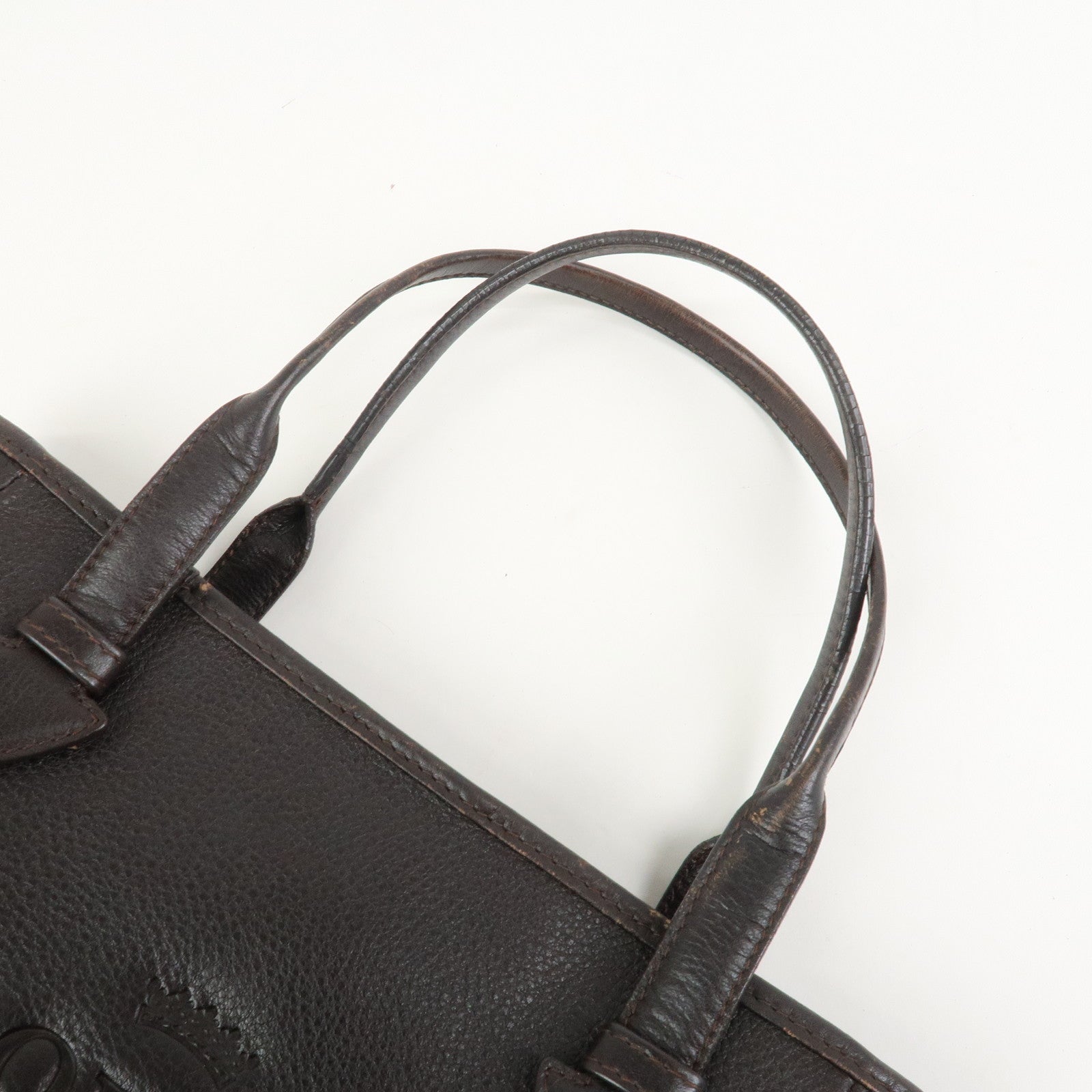 LOEWE Heritage Logo Leather Hand Bag Tote Bag Dark Brown