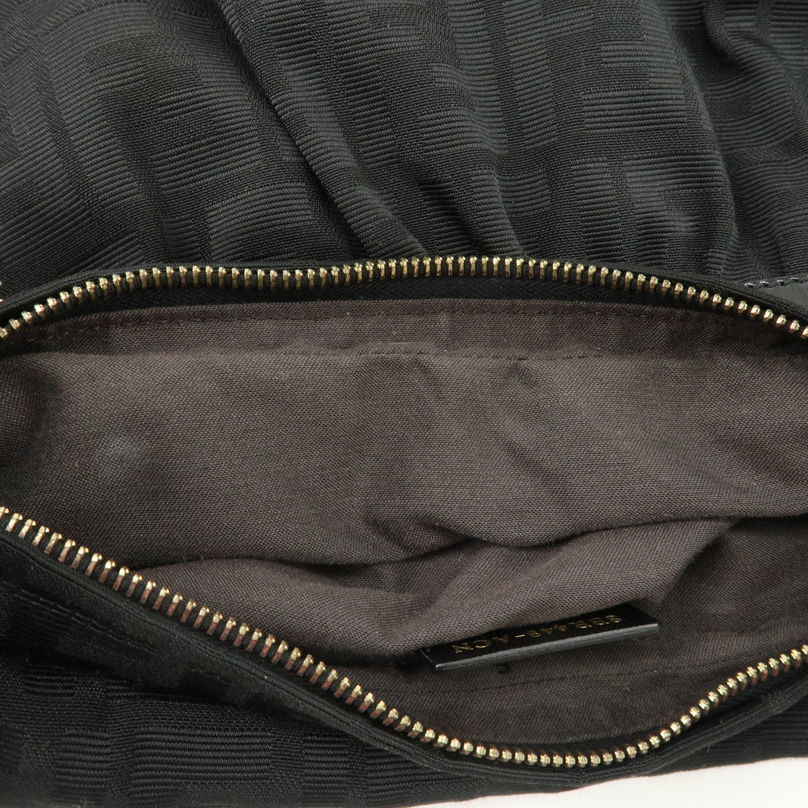 FENDI Zucca Canvas Leather Gathered Shoulder Bag Black 8BR448