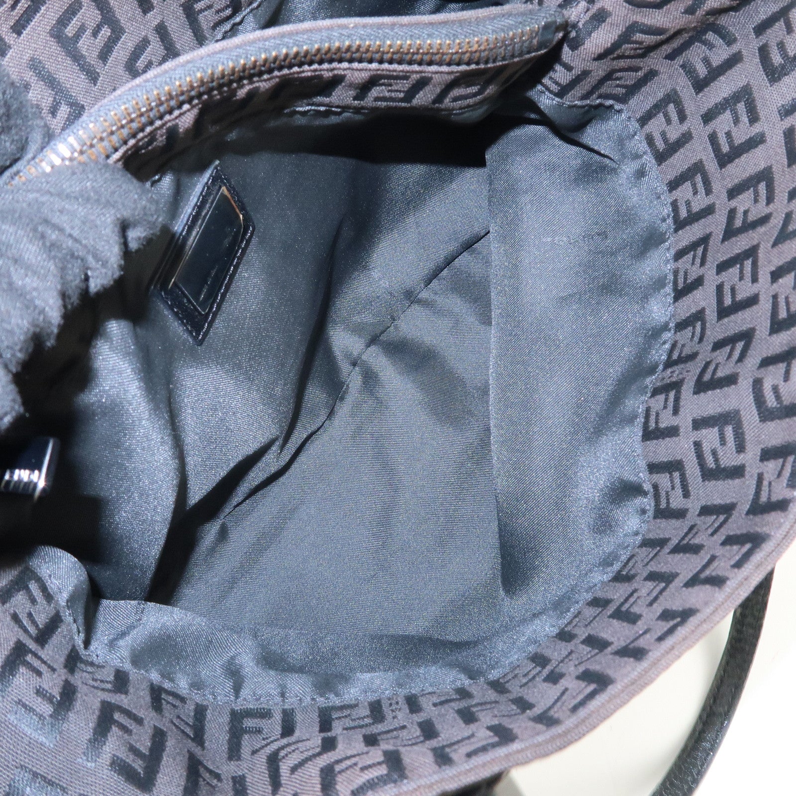 FENDI Zucchino Canvas Leather Tote Bag Hand Bag Dark Brown 8BH132