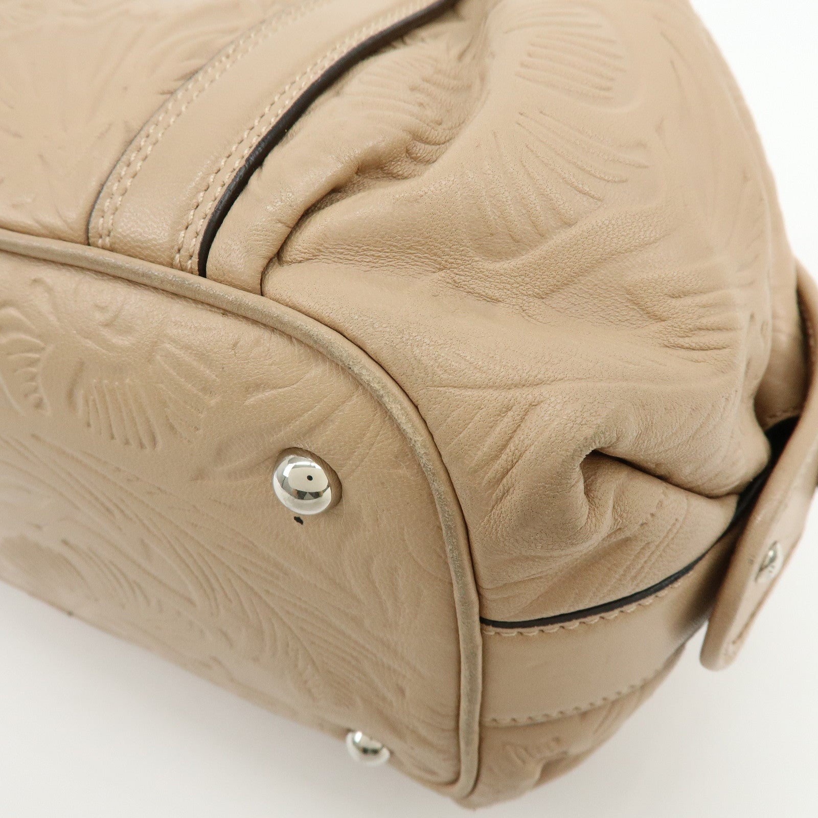 LOEWE Anagram Leather Mini Boston Bag Tote Hand Shoulder Bag Beige