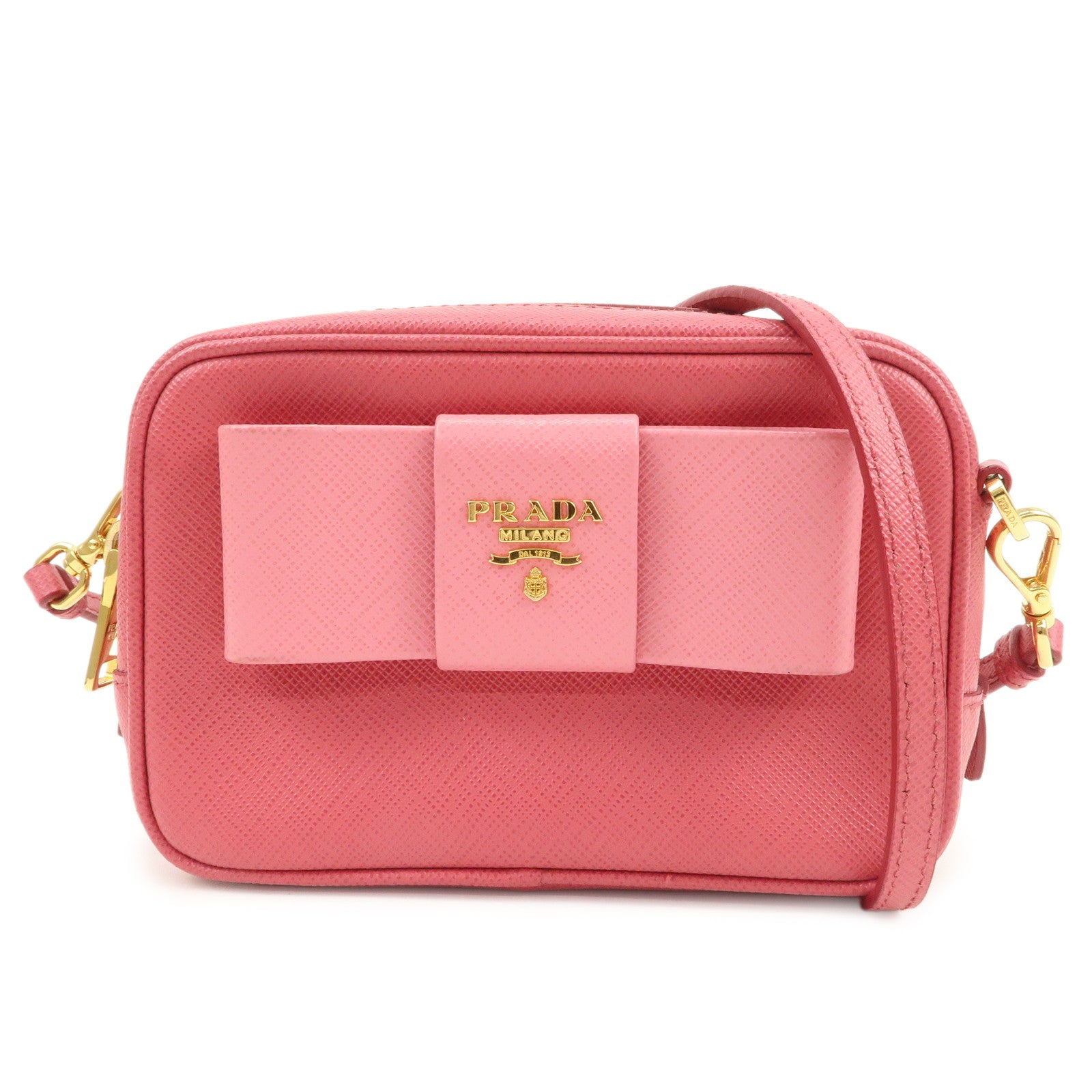 PRADA Saffiano Leather Ribbon Mini Shoulder Bag Camera Bag 1N1674