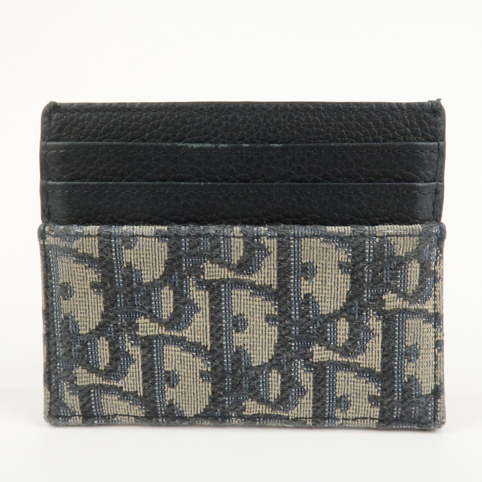 Christian Dior Trotter Jacguard Canvas Leather Card Case Navy