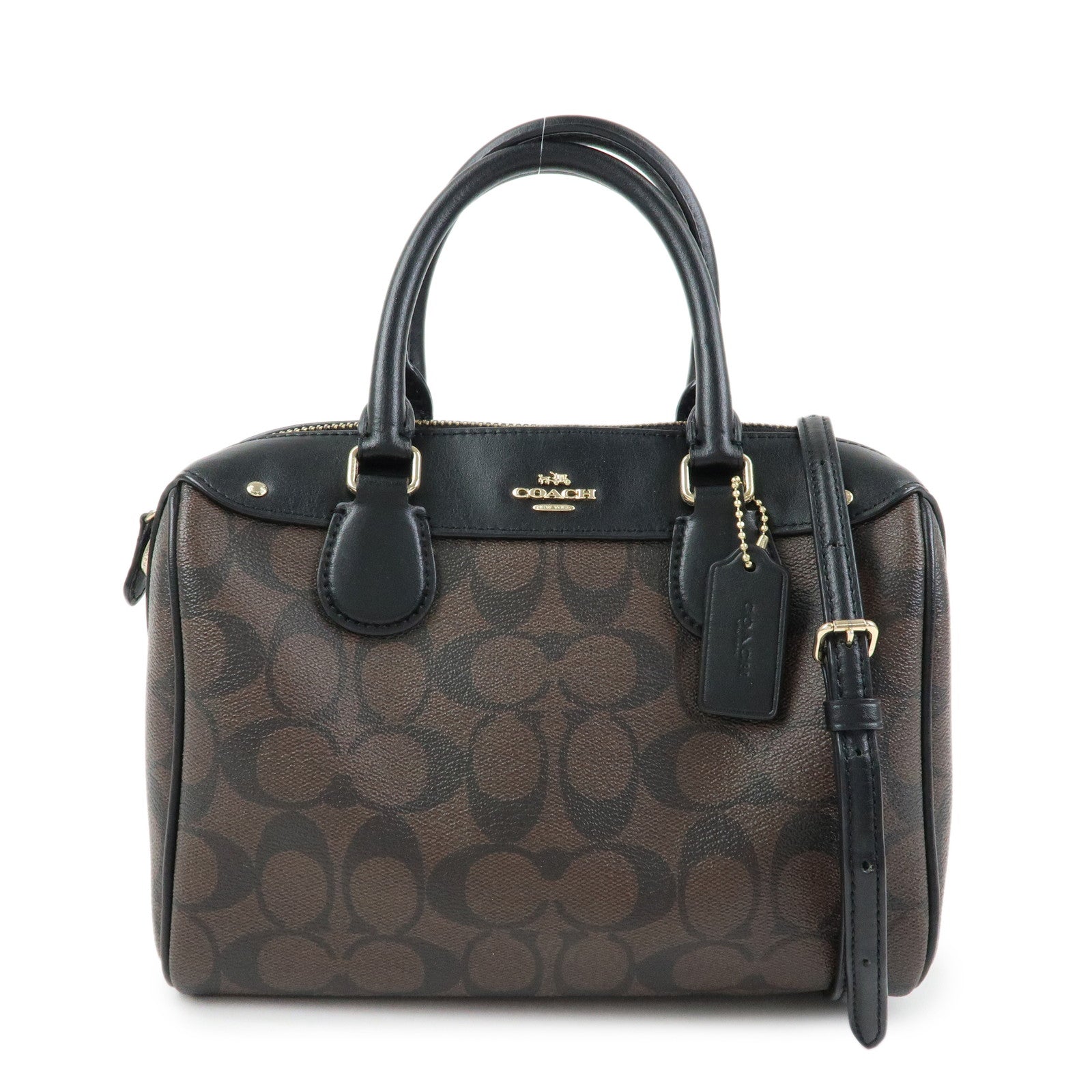 COACH Signature PVC Leather 2Way Shoulder Bag Hand Bag Dark Brown